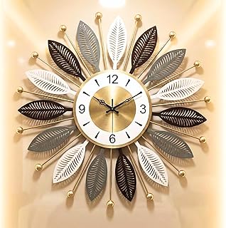 Metal Wall Clock for Home | Luxury 3D Golden Leaf Designer Clock | Silent Silent Sweep Movement | Decorative Golden Wall Clock for Living Room, Bedroom & Hall Wall Clock