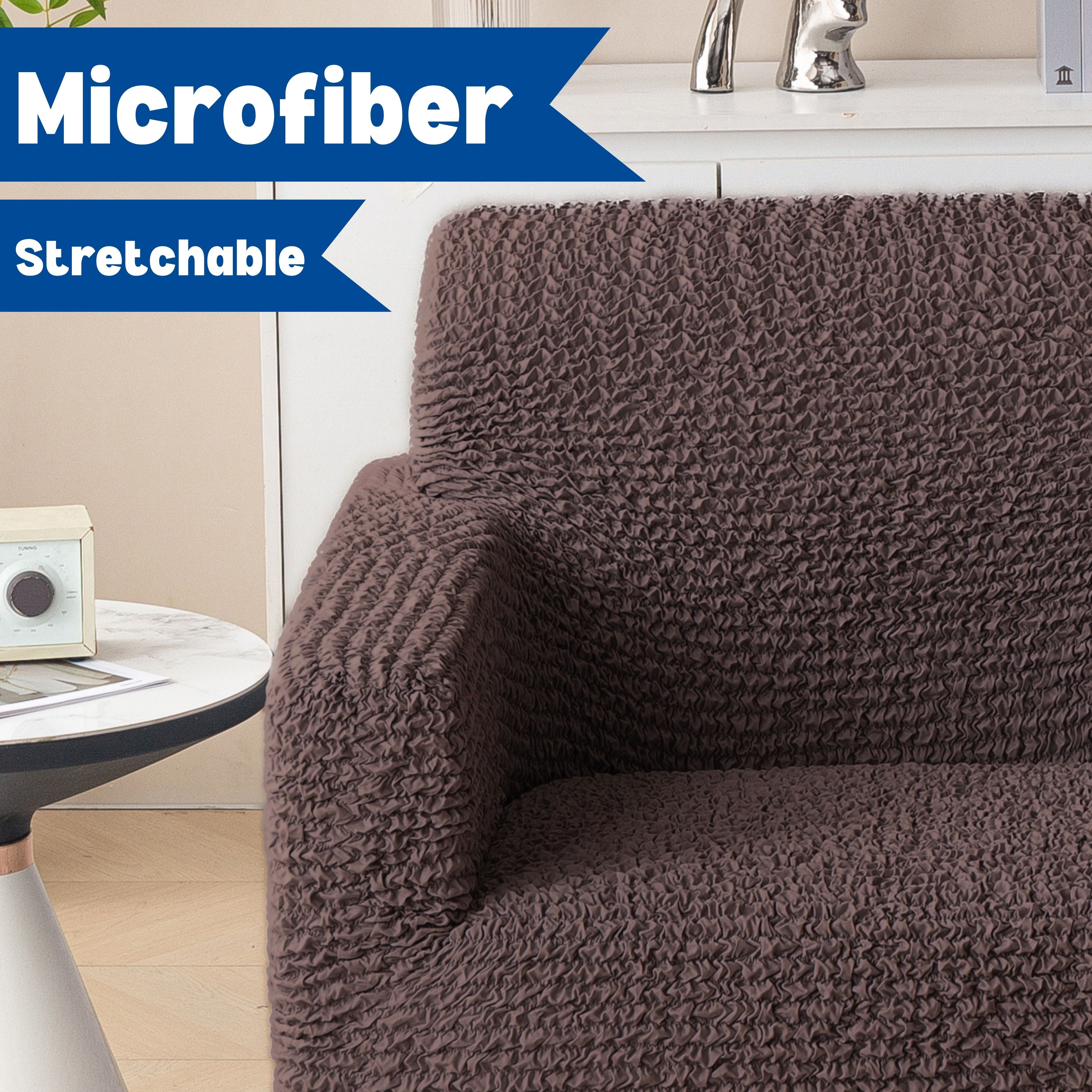 Premium 3 Seater Sofa Cover - Microfiber Stretchable Italian Textured Couch Slipcover (Brown)