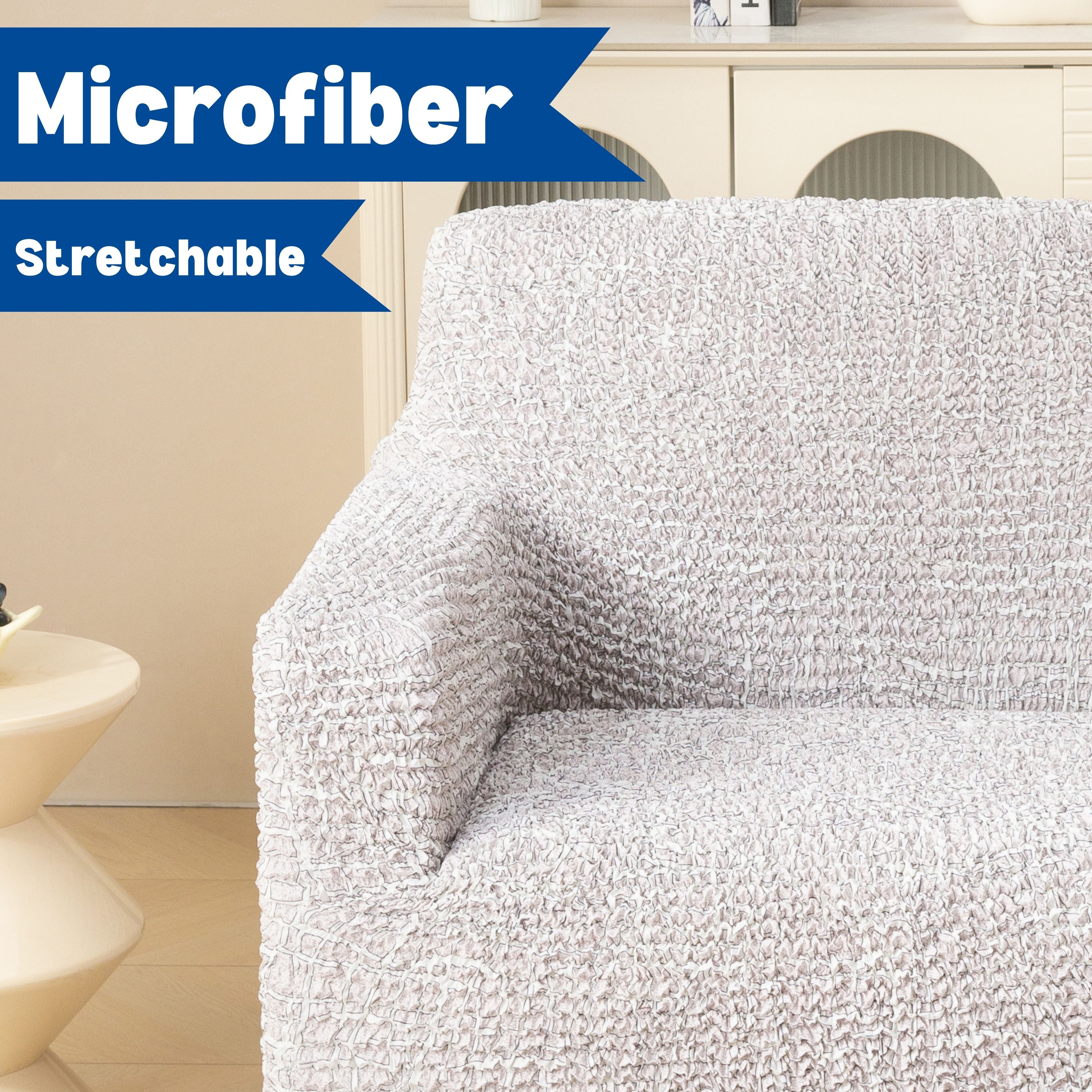 Premium 3 Seater Sofa Cover - Microfiber Stretchable Italian Textured Couch Slipcover (Cream)