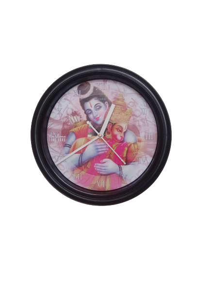 Hanuman Ji & Ram Ji Plastic Wall Clock (10x10) Inch