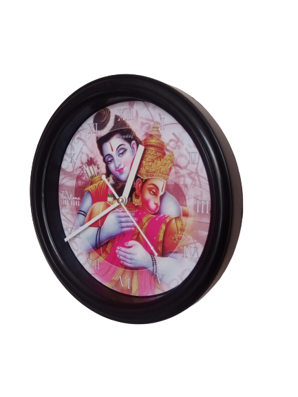Hanuman Ji & Ram Ji Plastic Wall Clock (10x10) Inch