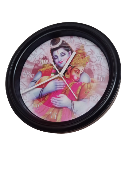 Hanuman Ji & Ram Ji Plastic Wall Clock (10x10) Inch