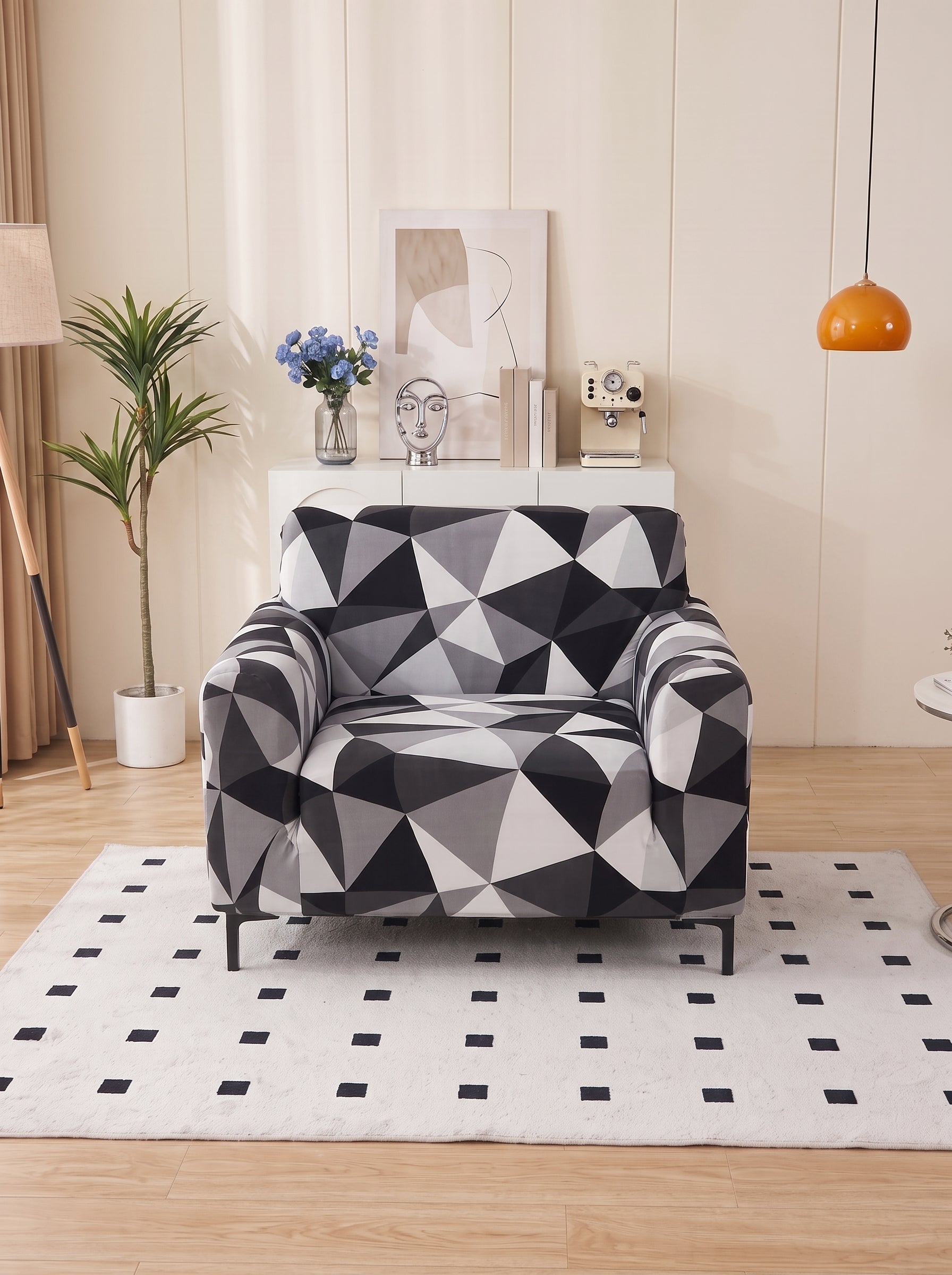 Black Prism Stretchable Sofa Cover Set – 3+1+1 Seater Elastic Slipcover, Anti-Slip Polyester Protector