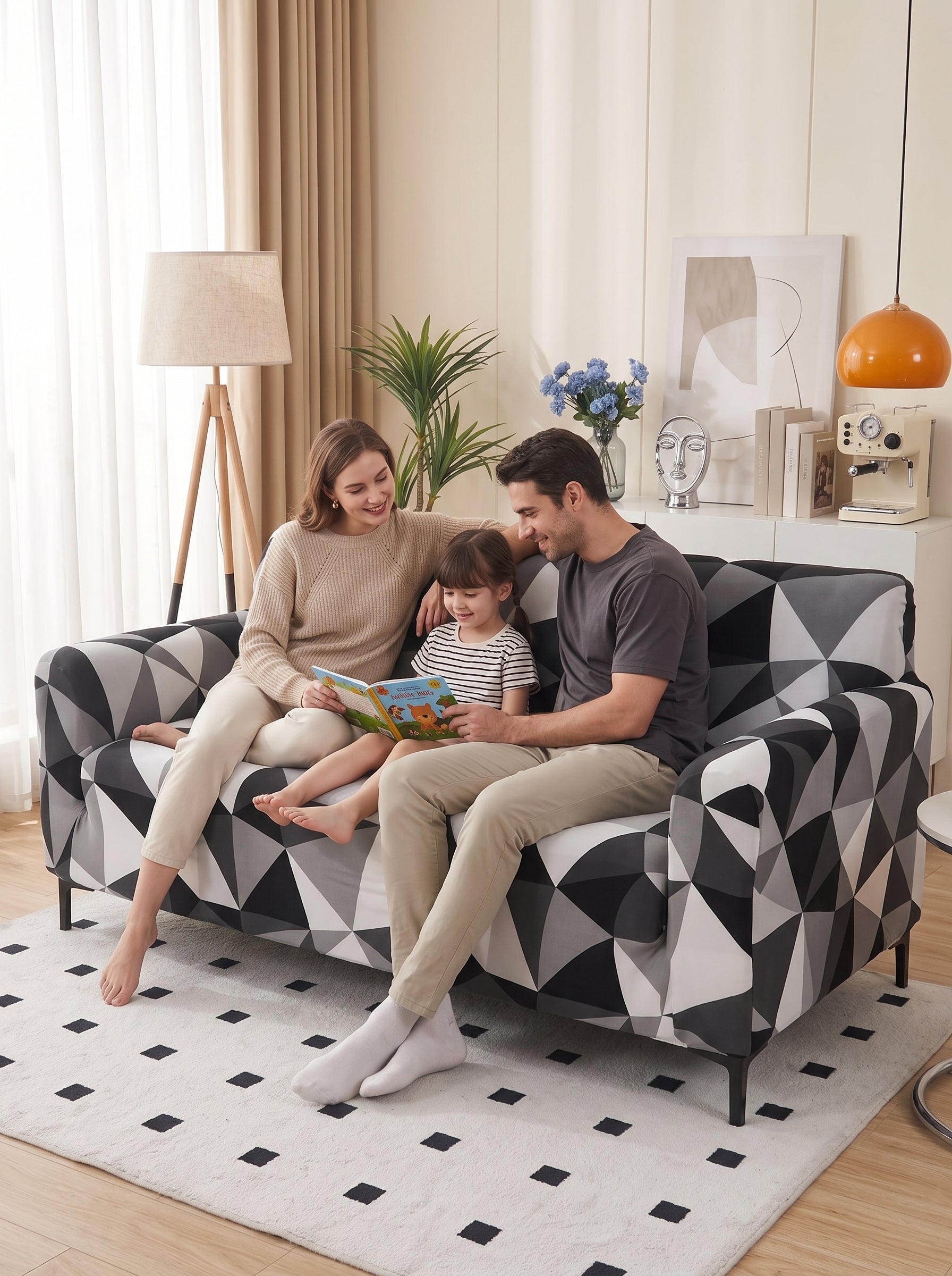 Black Prism Stretchable Sofa Cover Set – 3+1+1 Seater Elastic Slipcover, Anti-Slip Polyester Protector