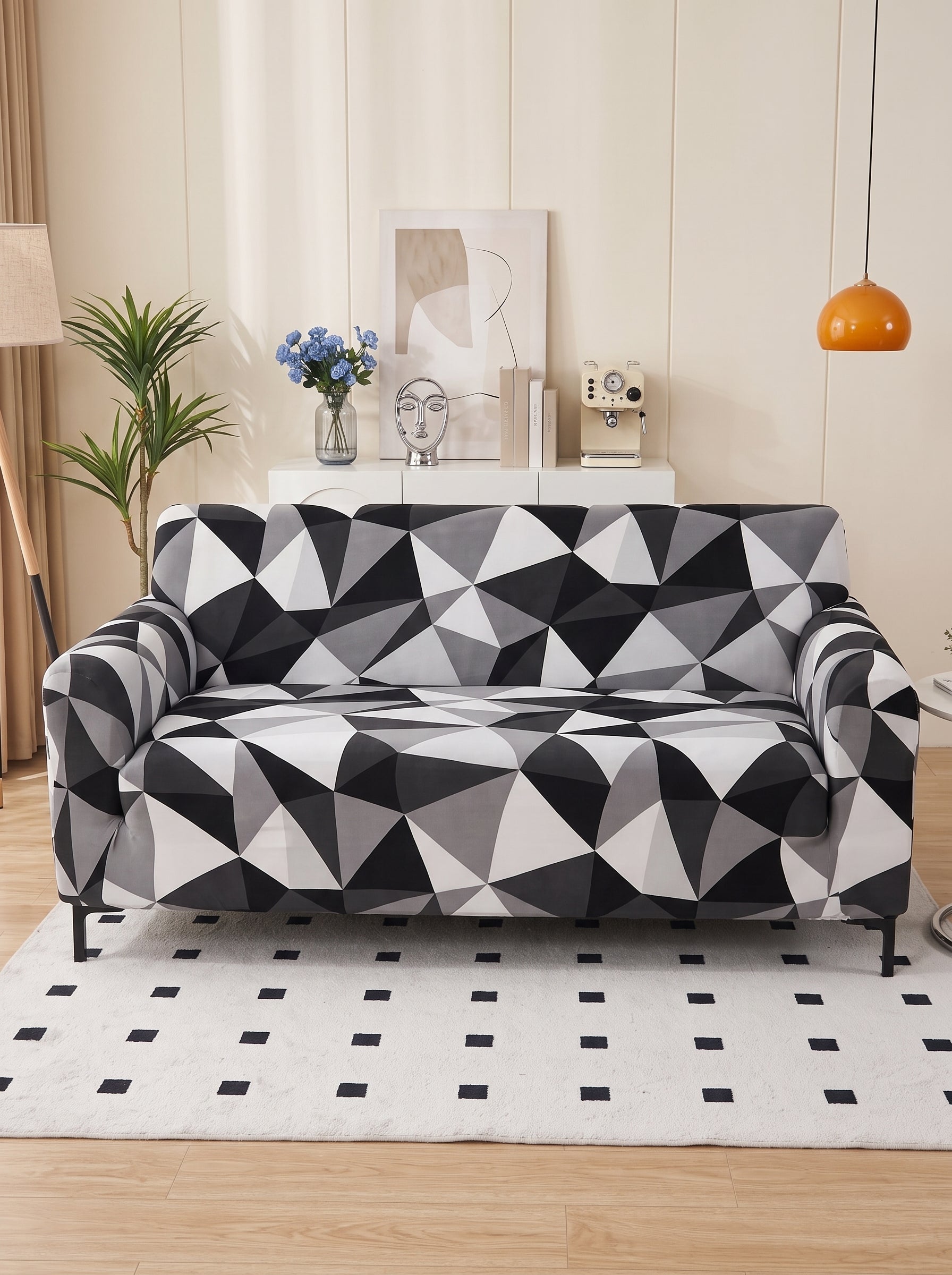 Black Prism Stretchable Sofa Cover Set – 3+1+1 Seater Elastic Slipcover, Anti-Slip Polyester Protector