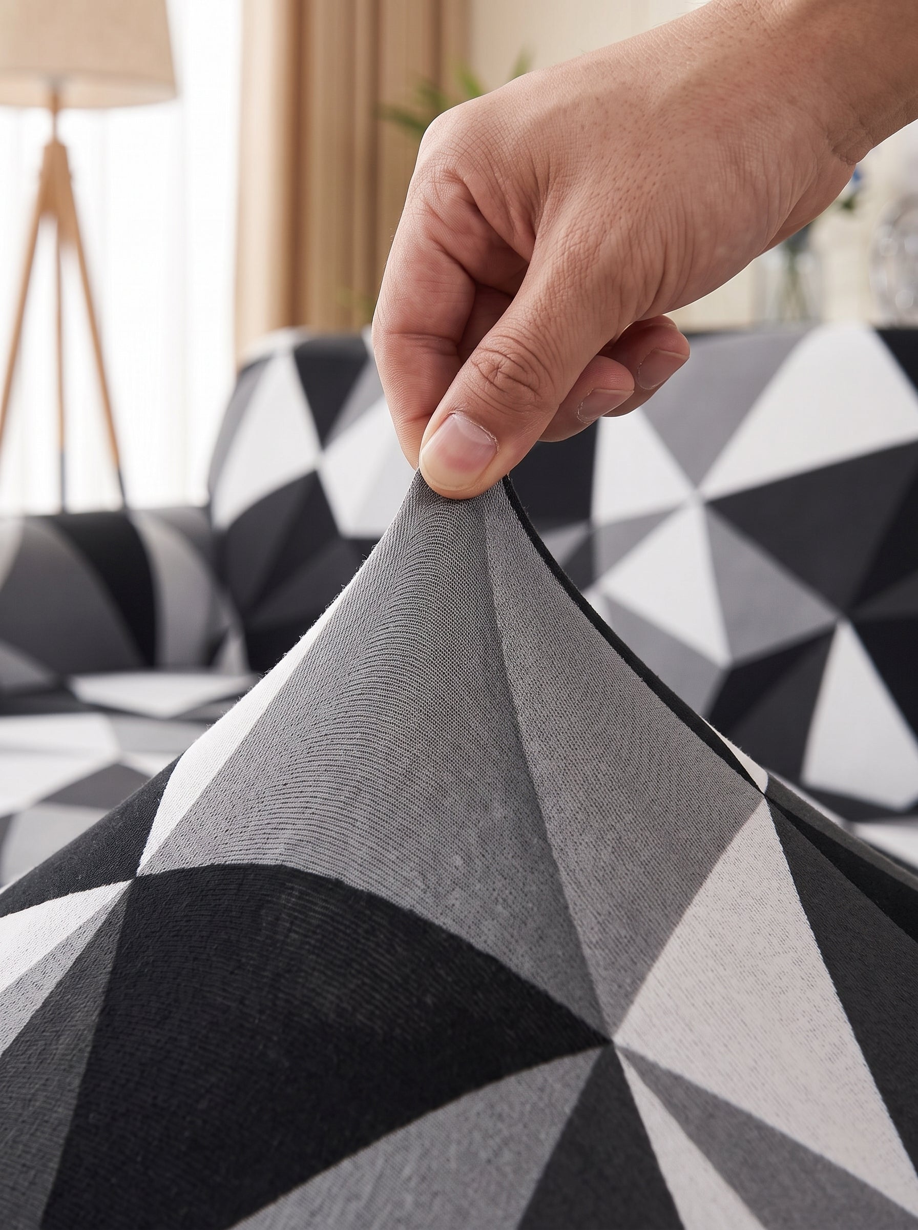 Black Prism Stretchable Sofa Cover Set – 3+1+1 Seater Elastic Slipcover, Anti-Slip Polyester Protector