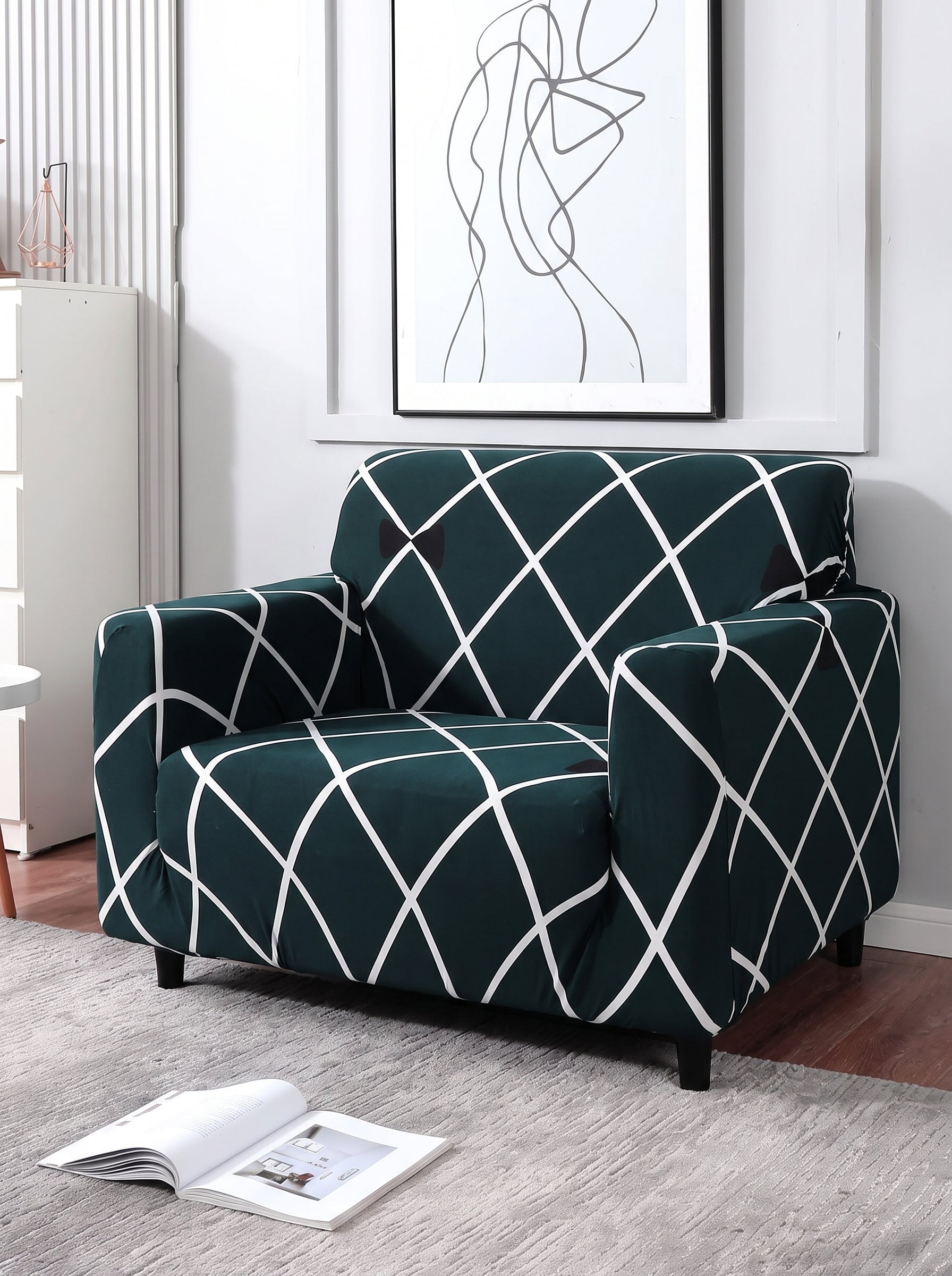 Blue Diamond Stretchable Sofa Cover Set – 3+1+1 Seater Elastic Slipcover, Anti-Slip Polyester Protector