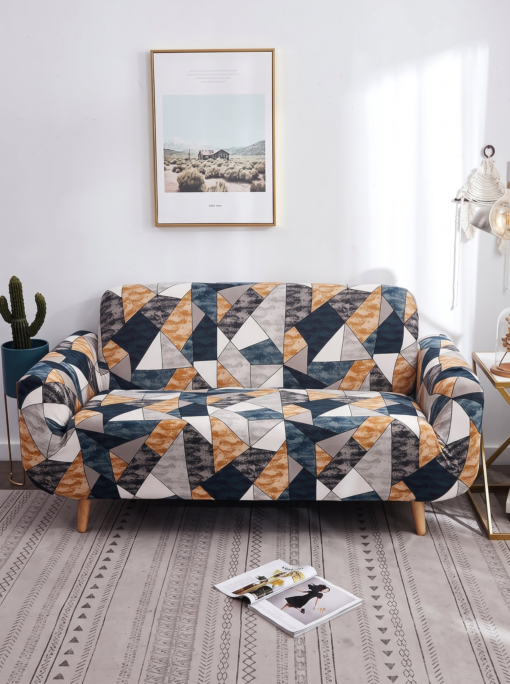 Multi Prism Stretchable Sofa Cover Set – 3+1+1 Seater Elastic Slipcover, Anti-Slip Polyester Protector