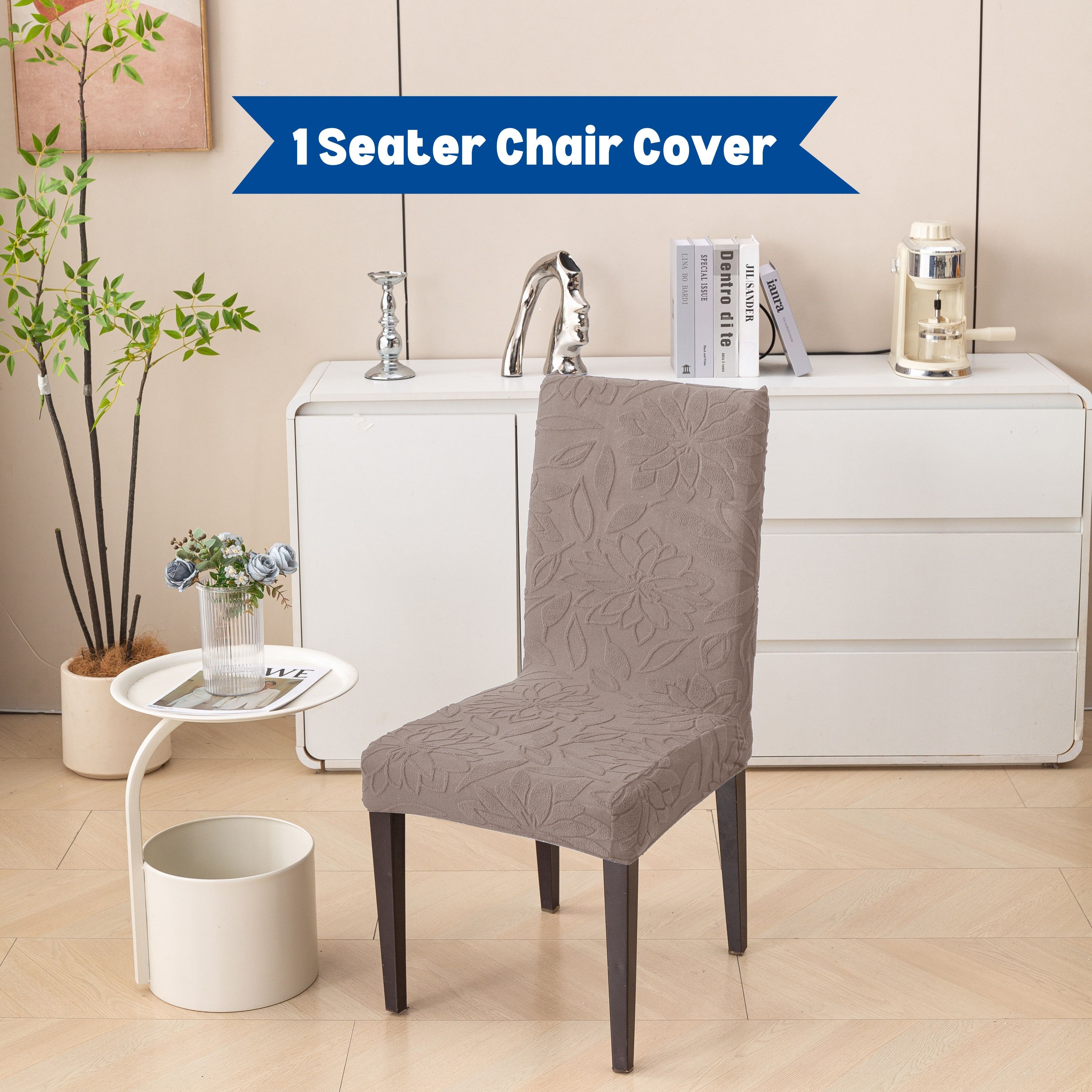 Premium 1 Seater Chair Cover - 220 GSM Knitted Jacquard, Floral Textured Elastic Slipcover (Brown)
