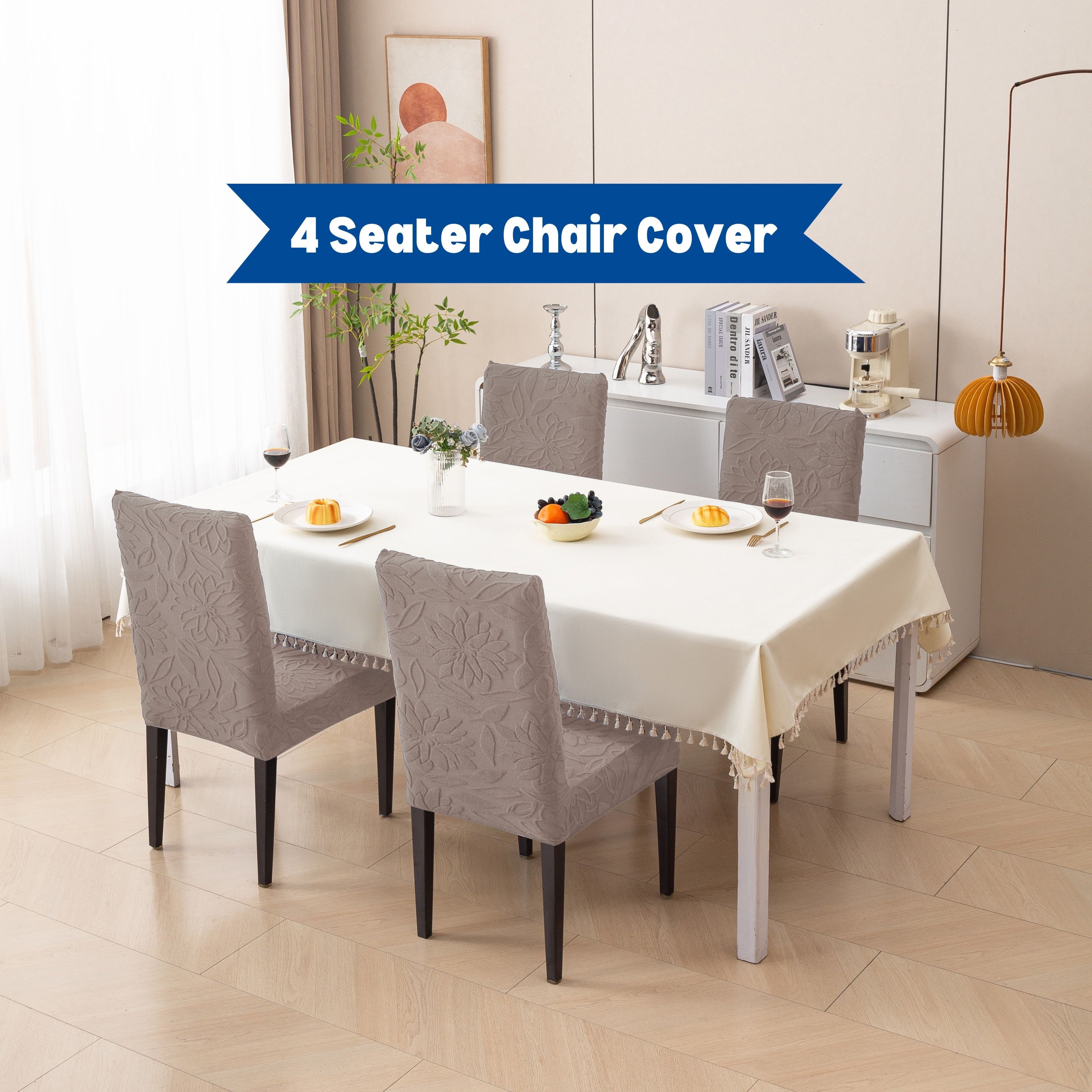 Premium 4 Seater Chair Cover Set - 220 GSM Knitted Jacquard, Floral Textured Elastic Slipcovers (Brown)