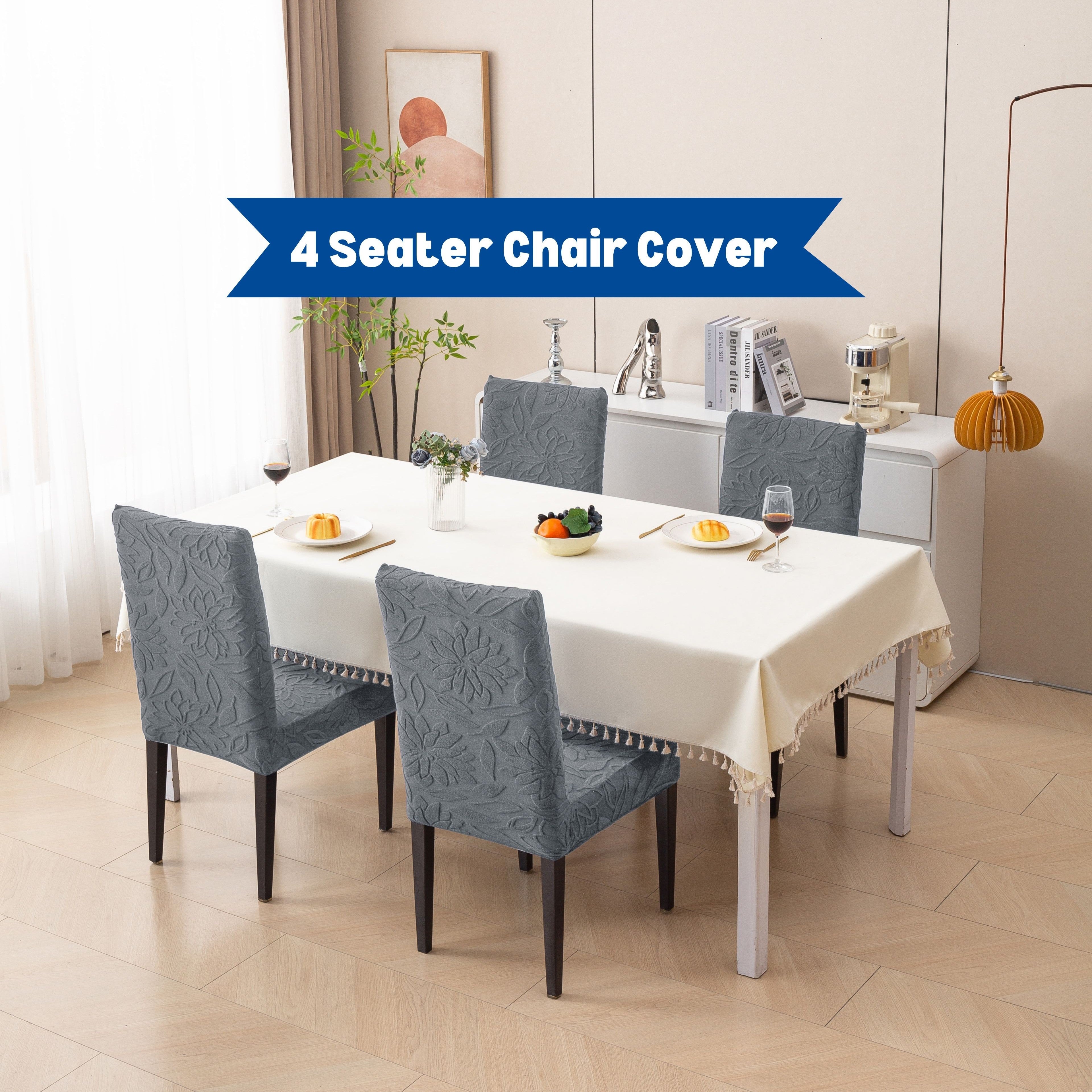 Premium 4 Seater Chair Cover Set - 220 GSM Knitted Jacquard, Floral Textured Elastic Slipcovers (Grey)