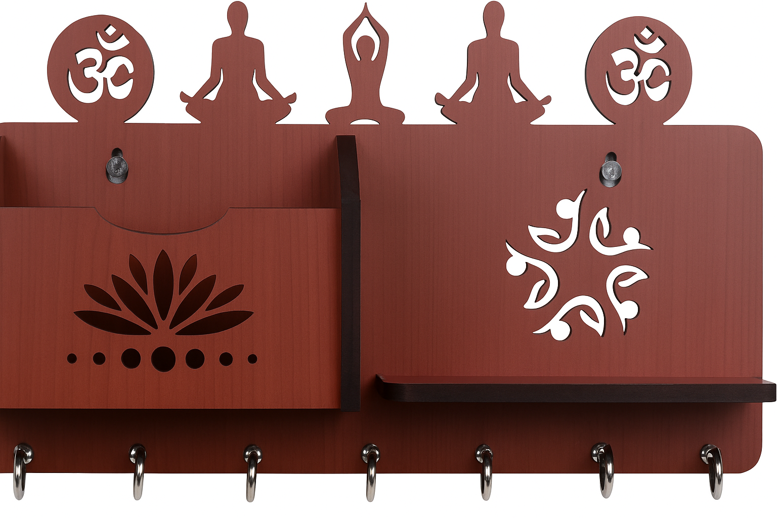 Yoga Pose Mobile Charging Box Wooden Key Holder (Dark Brown)