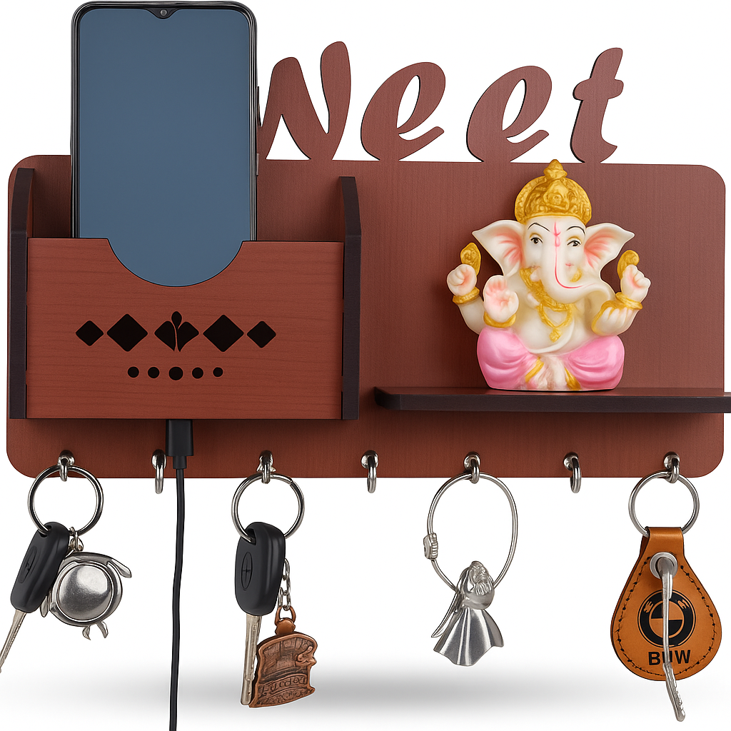 Sweet Home Mobile Charging Box Wooden Key Holder