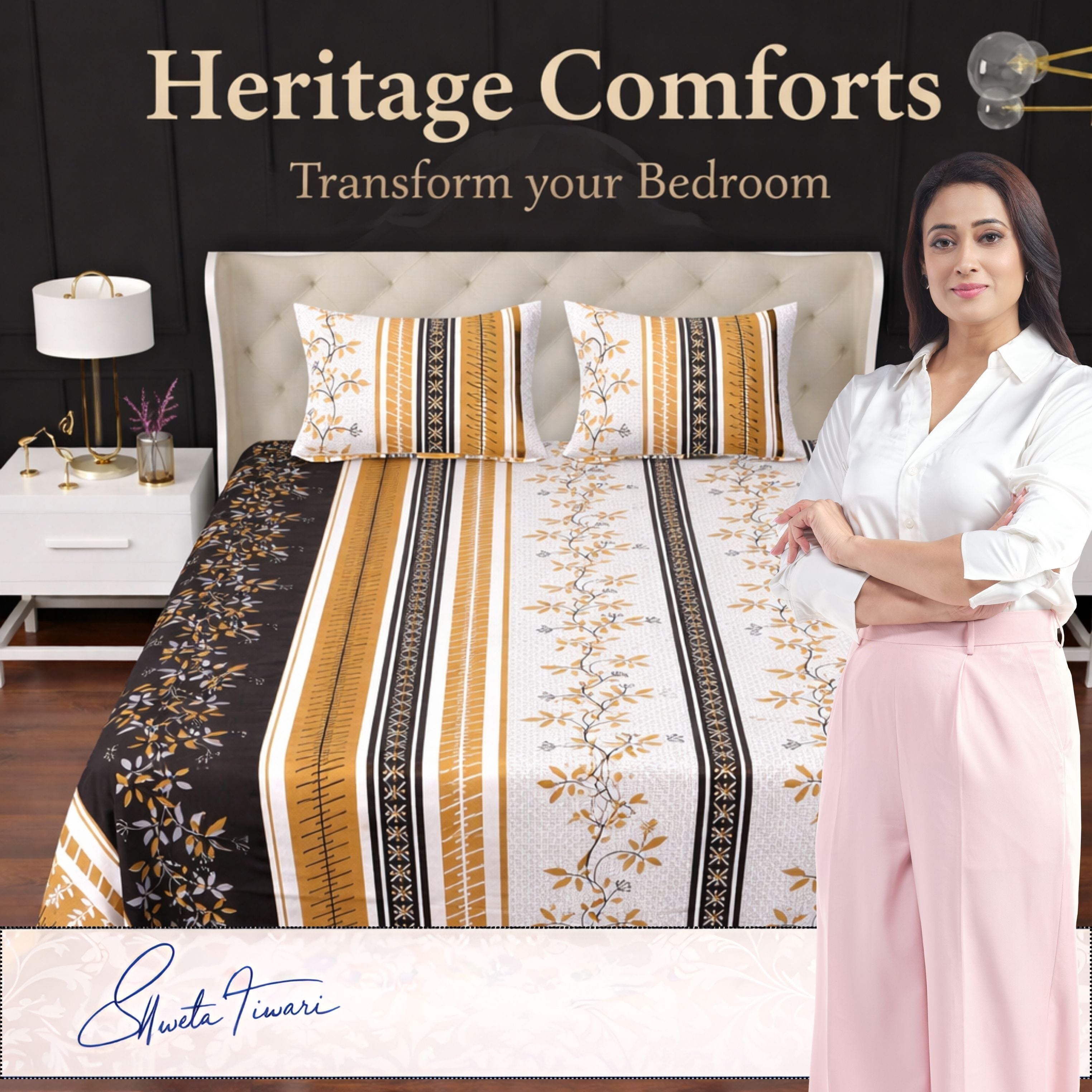 Cotton 244 TC Printed King Size Bedsheet with 2 Pillow Covers – Premium Soft Flat Bed Sheet (Multicolor)