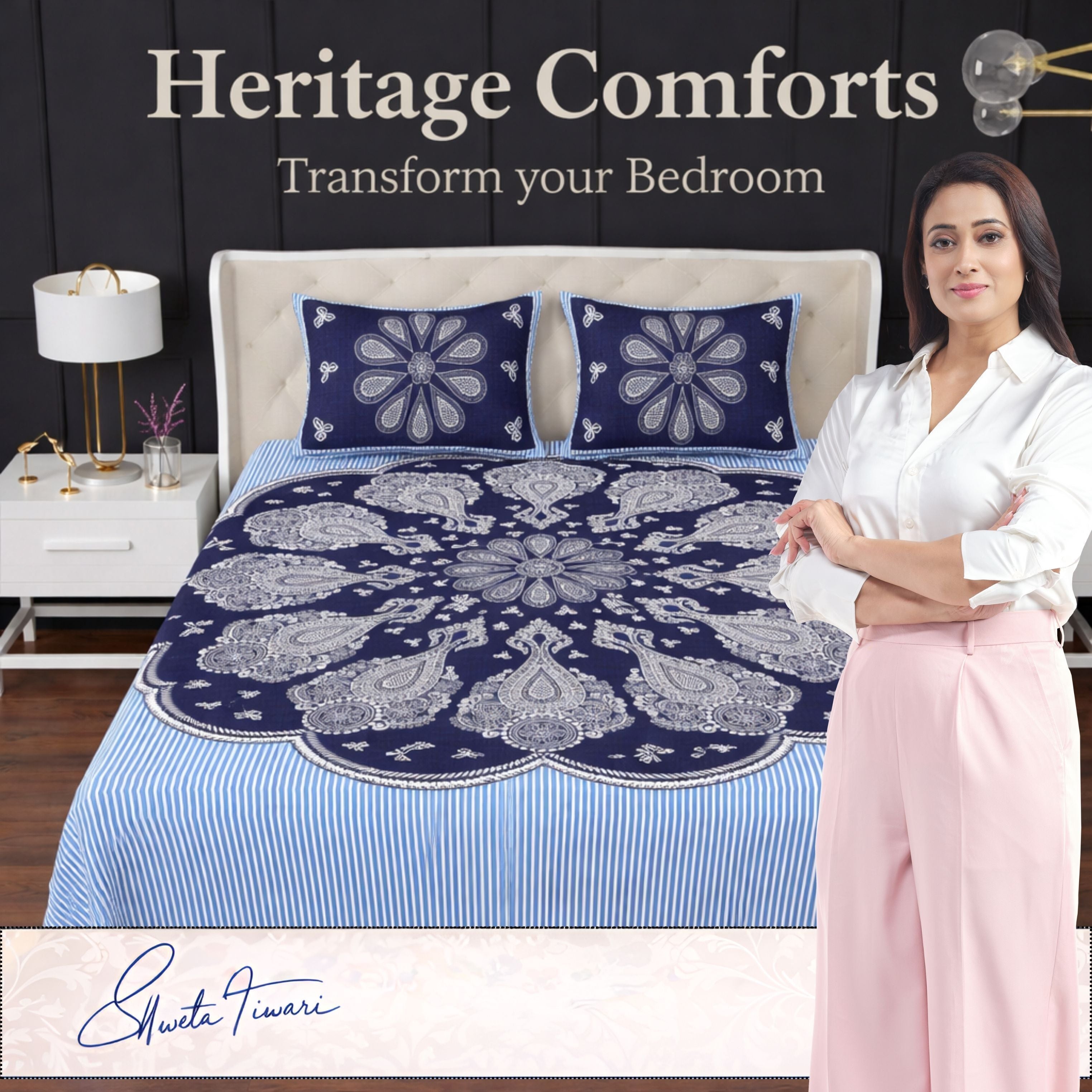 Cotton 244 TC Printed King Size Bedsheet with 2 Pillow Covers – Premium Soft Flat Bed Sheet (Multicolor)