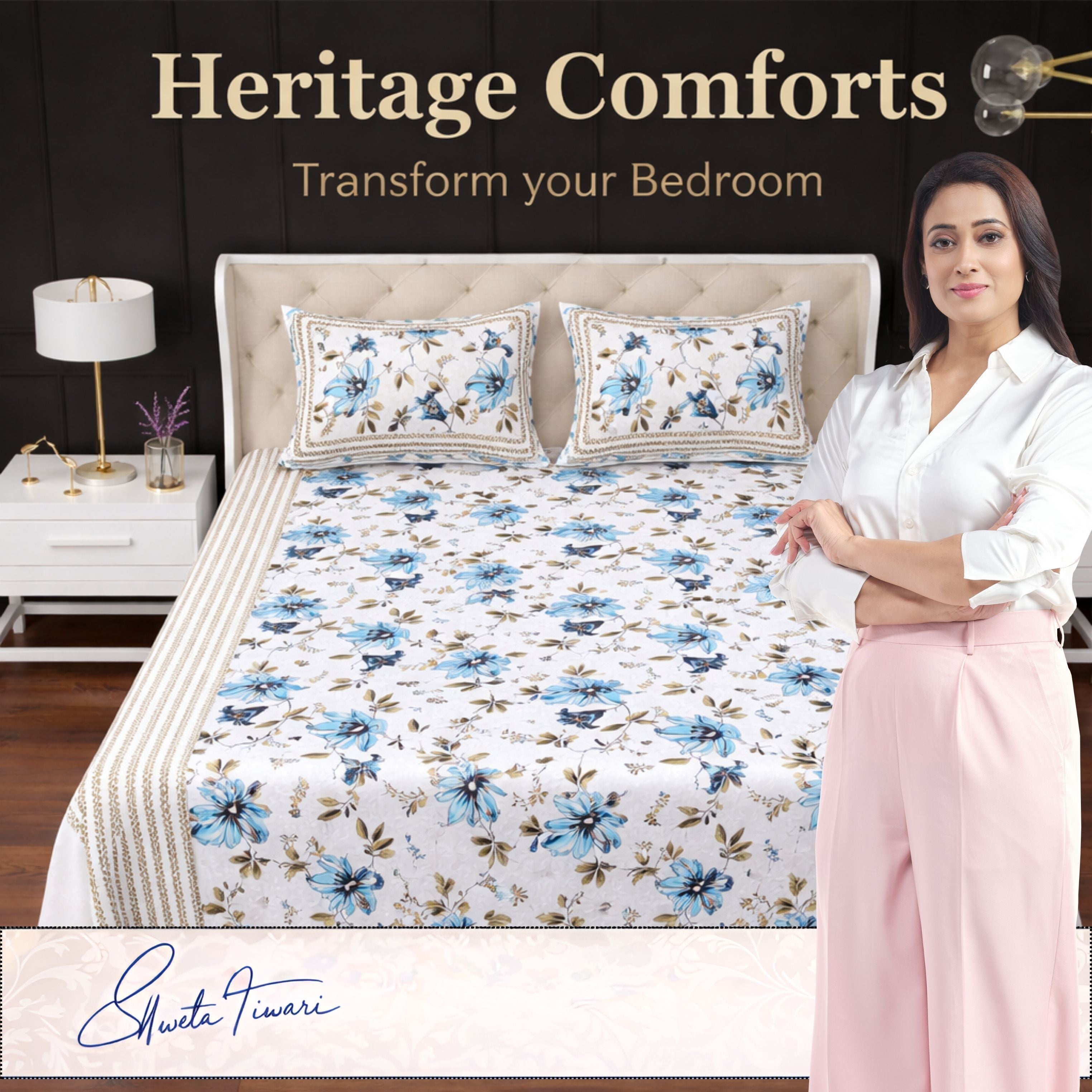 Cotton 244 TC Printed King Size Bedsheet with 2 Pillow Covers – Premium Soft Flat Bed Sheet (Multicolor)