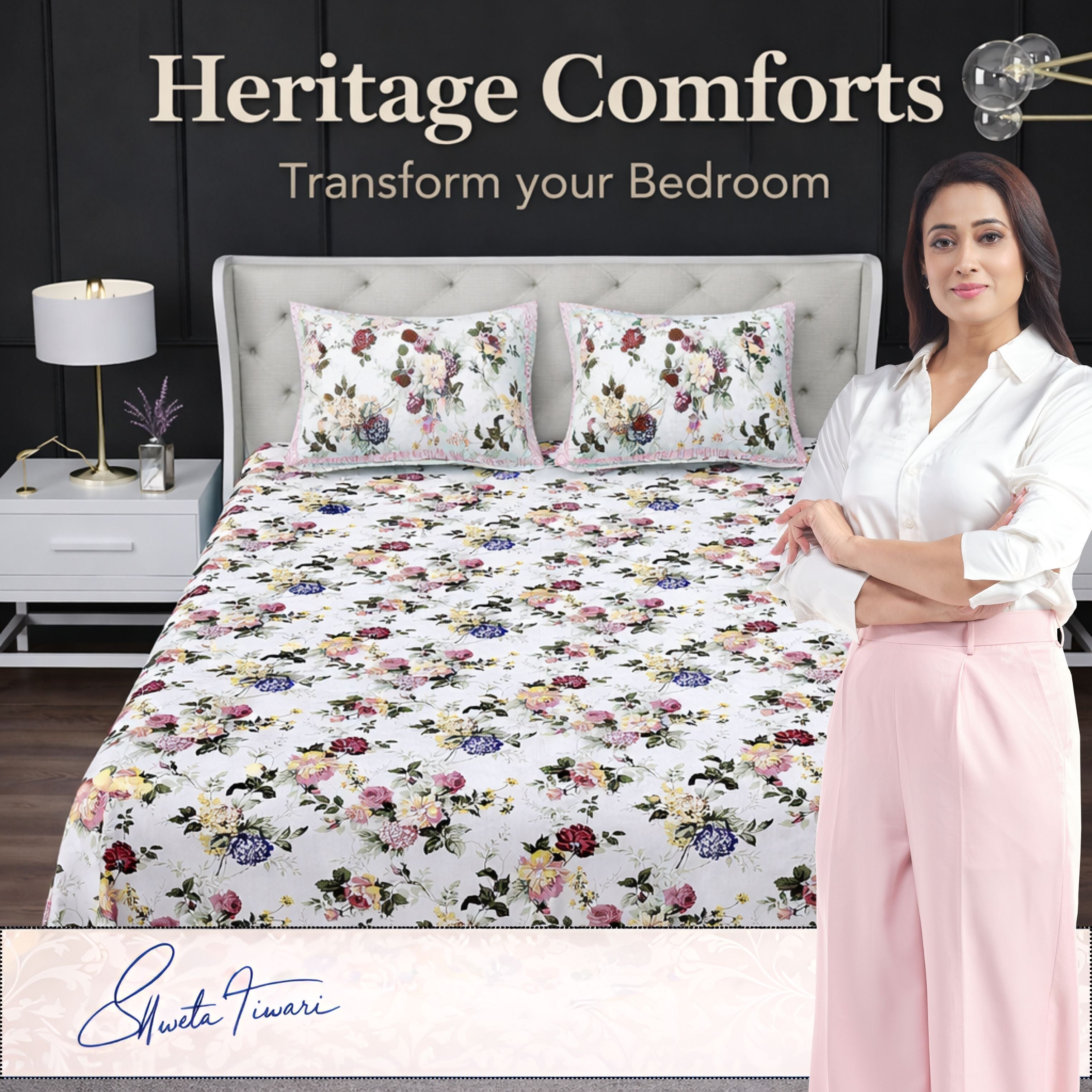 Cotton 244 TC Printed King Size Bedsheet with 2 Pillow Covers – Premium Soft Flat Bed Sheet (Multicolor)