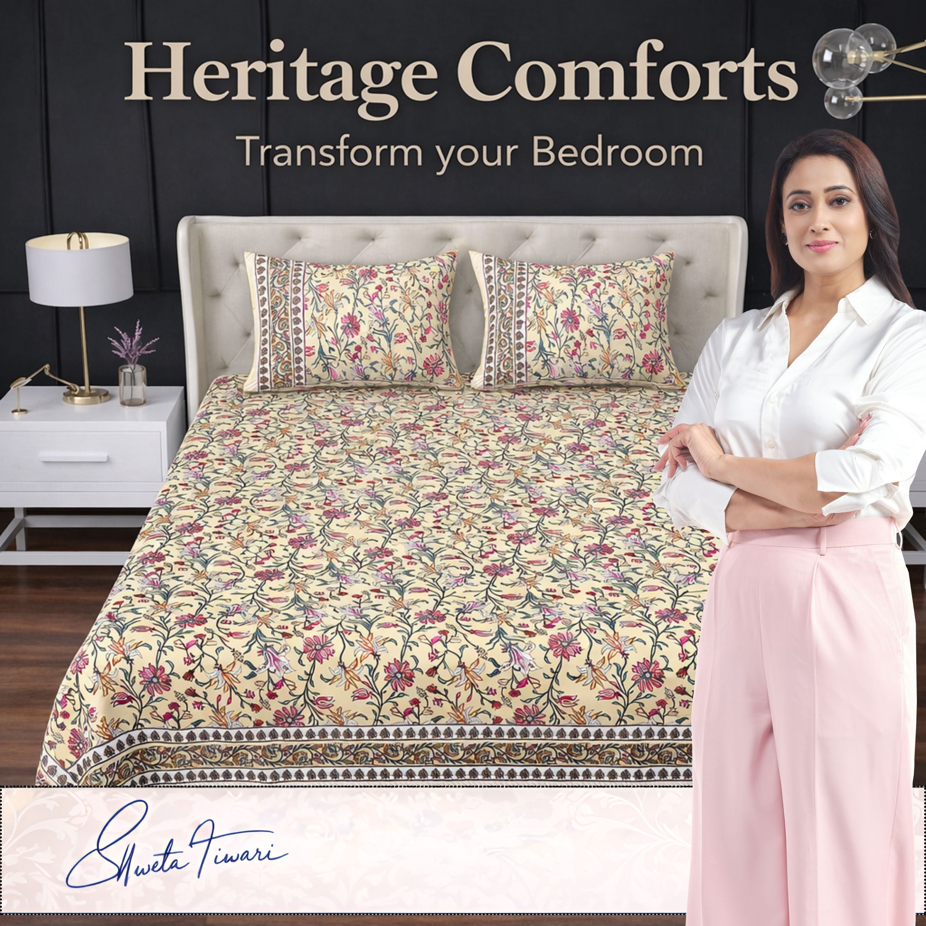 Cotton 244 TC Printed King Size Bedsheet with 2 Pillow Covers – Premium Soft Flat Bed Sheet (Multicolor)