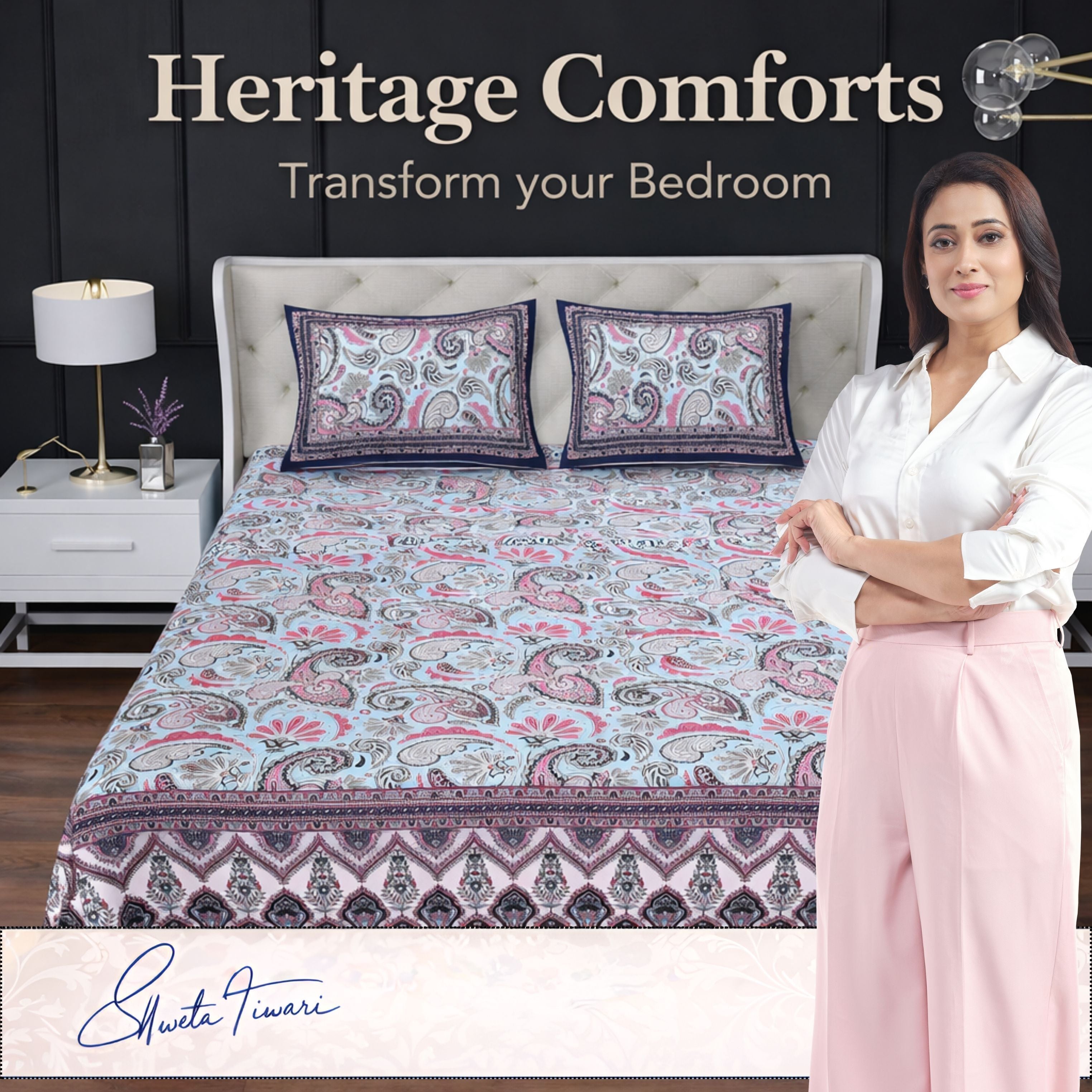 Cotton 244 TC Printed King Size Bedsheet with 2 Pillow Covers – Premium Soft Flat Bed Sheet (Multicolor)