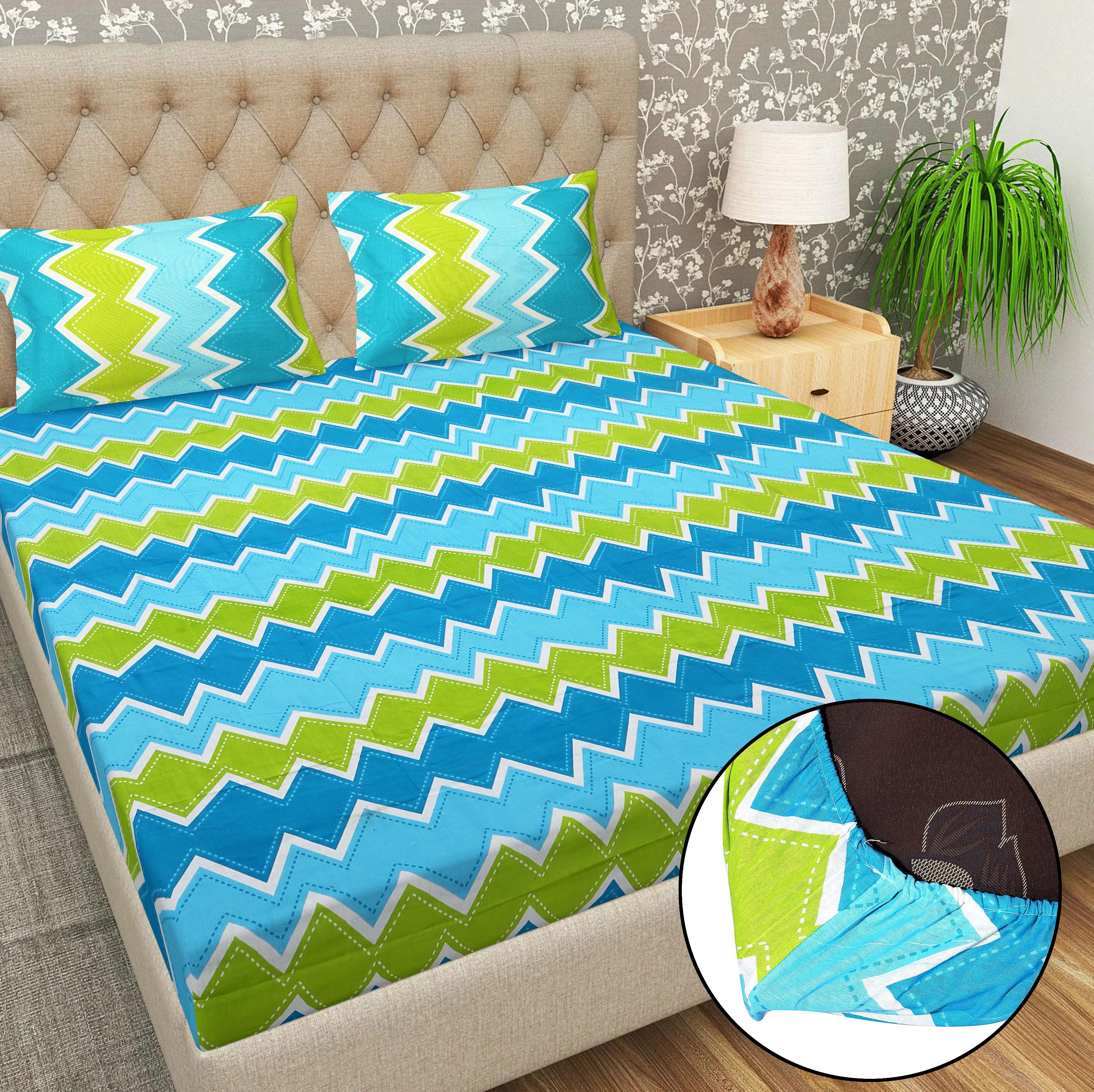 Cotton 144 TC Printed Double Bedsheet with 2 Pillow Covers – Soft & Breathable Flat Bed Sheet (Multicolor)