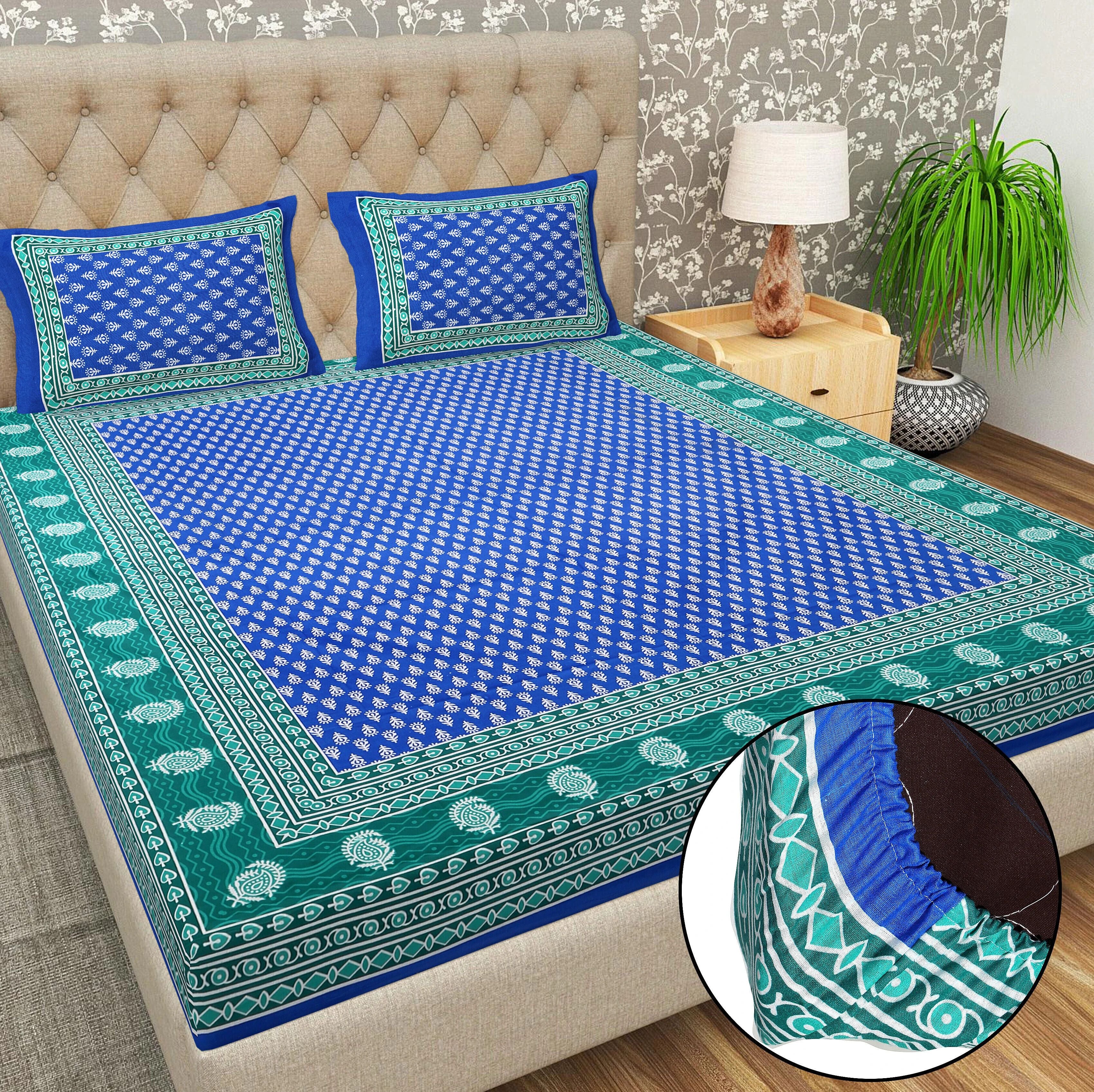 Cotton 144 TC Printed Double Bedsheet with 2 Pillow Covers – Soft & Breathable Flat Bed Sheet (Multicolor)