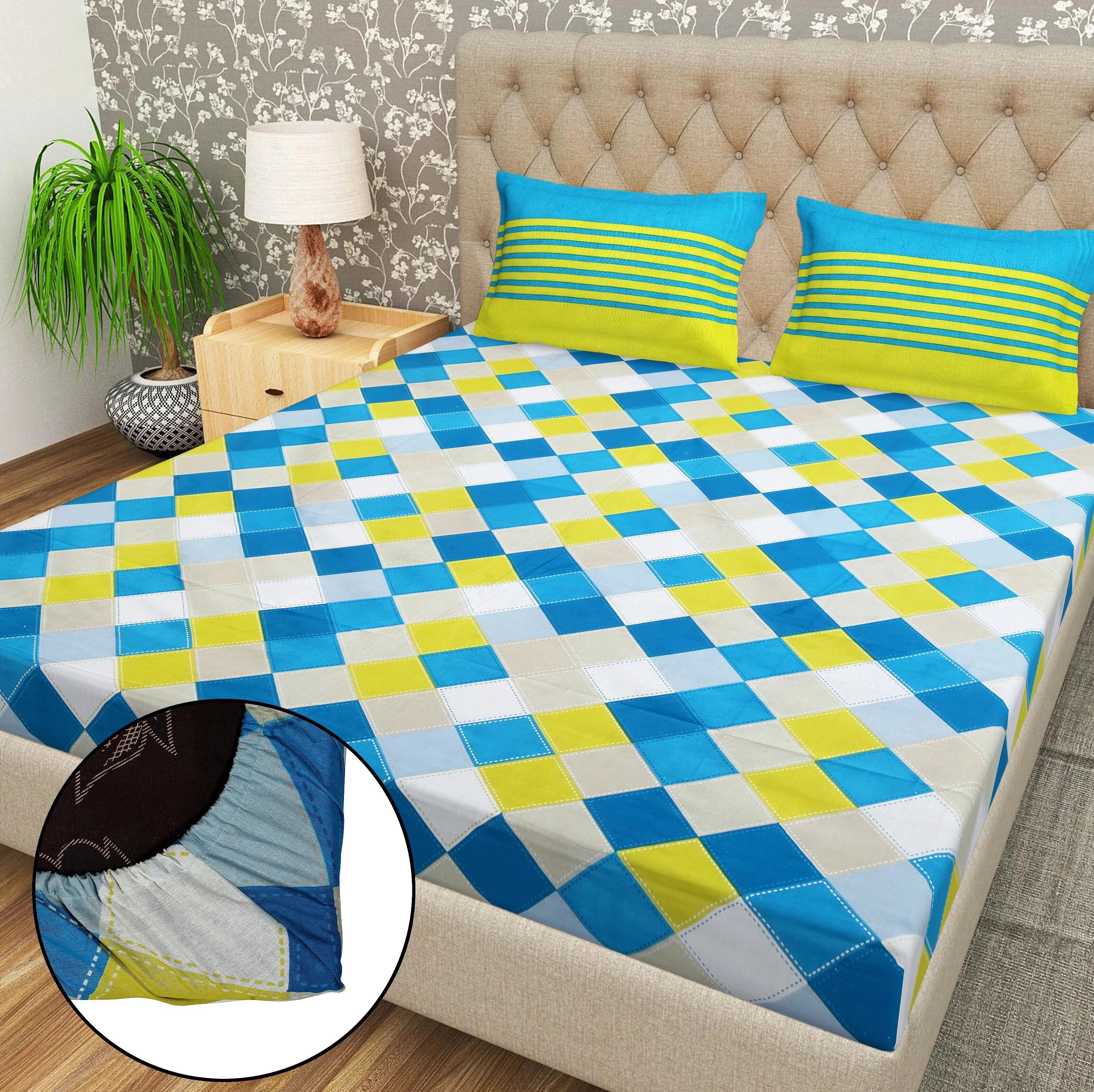 Cotton 144 TC Printed Double Bedsheet with 2 Pillow Covers – Soft & Breathable Flat Bed Sheet (Multicolor)