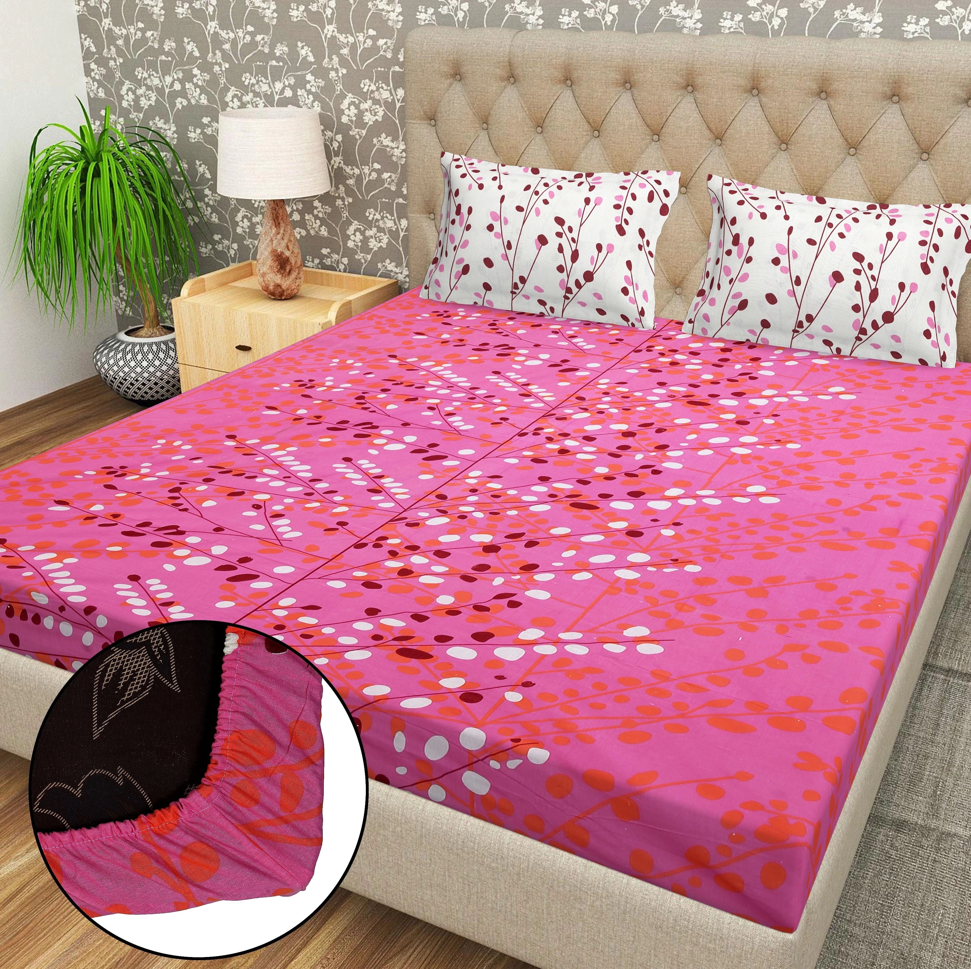 Cotton 144 TC Printed Double Bedsheet with 2 Pillow Covers – Soft & Breathable Flat Bed Sheet (Multicolor)