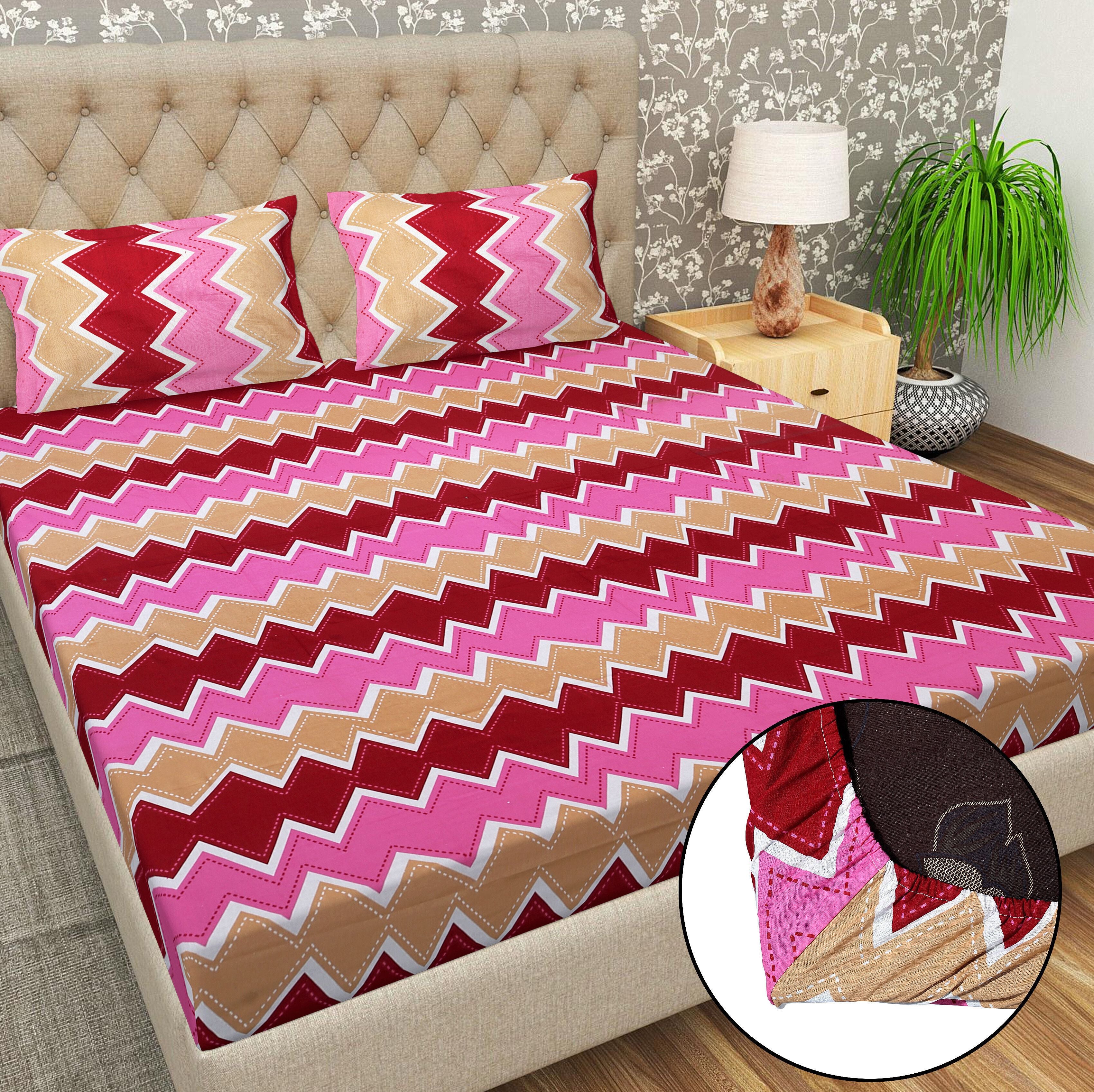 Cotton 144 TC Printed Double Bedsheet with 2 Pillow Covers – Soft & Breathable Flat Bed Sheet (Multicolor)
