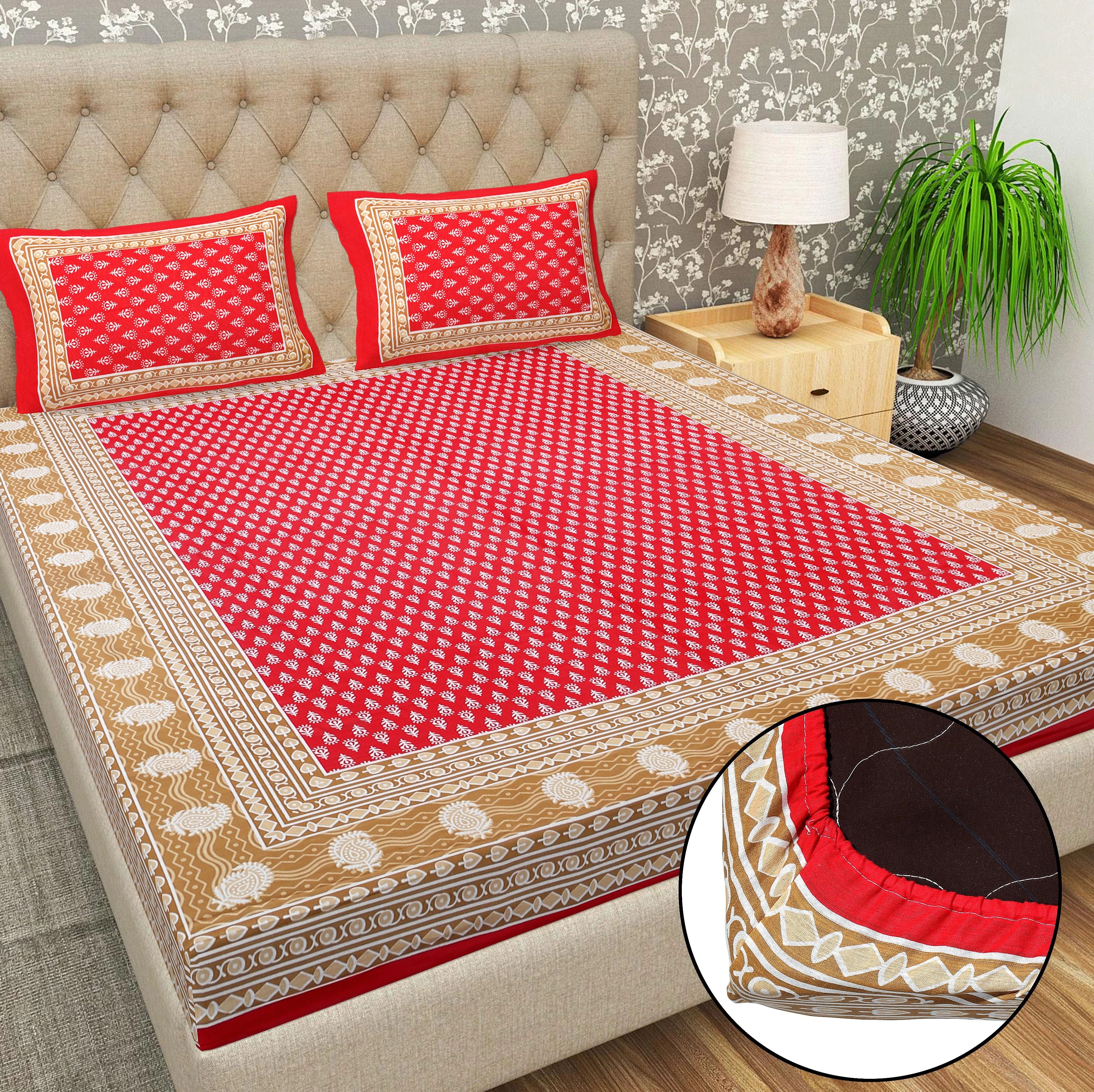 Cotton 144 TC Printed Double Bedsheet with 2 Pillow Covers – Soft & Breathable Flat Bed Sheet (Multicolor)