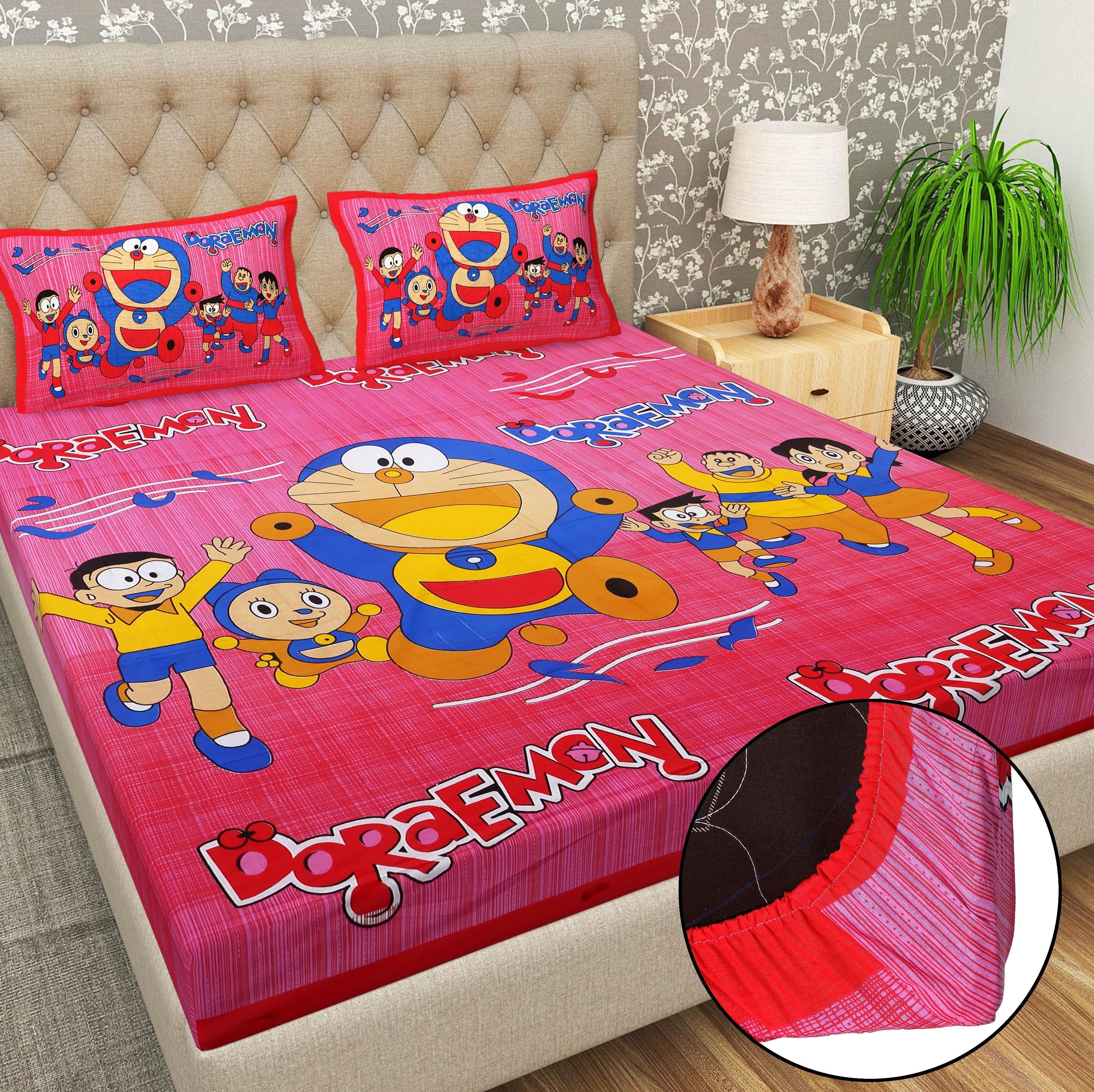 Cotton 144 TC Printed Double Bedsheet with 2 Pillow Covers – Soft & Breathable Flat Bed Sheet (Multicolor)