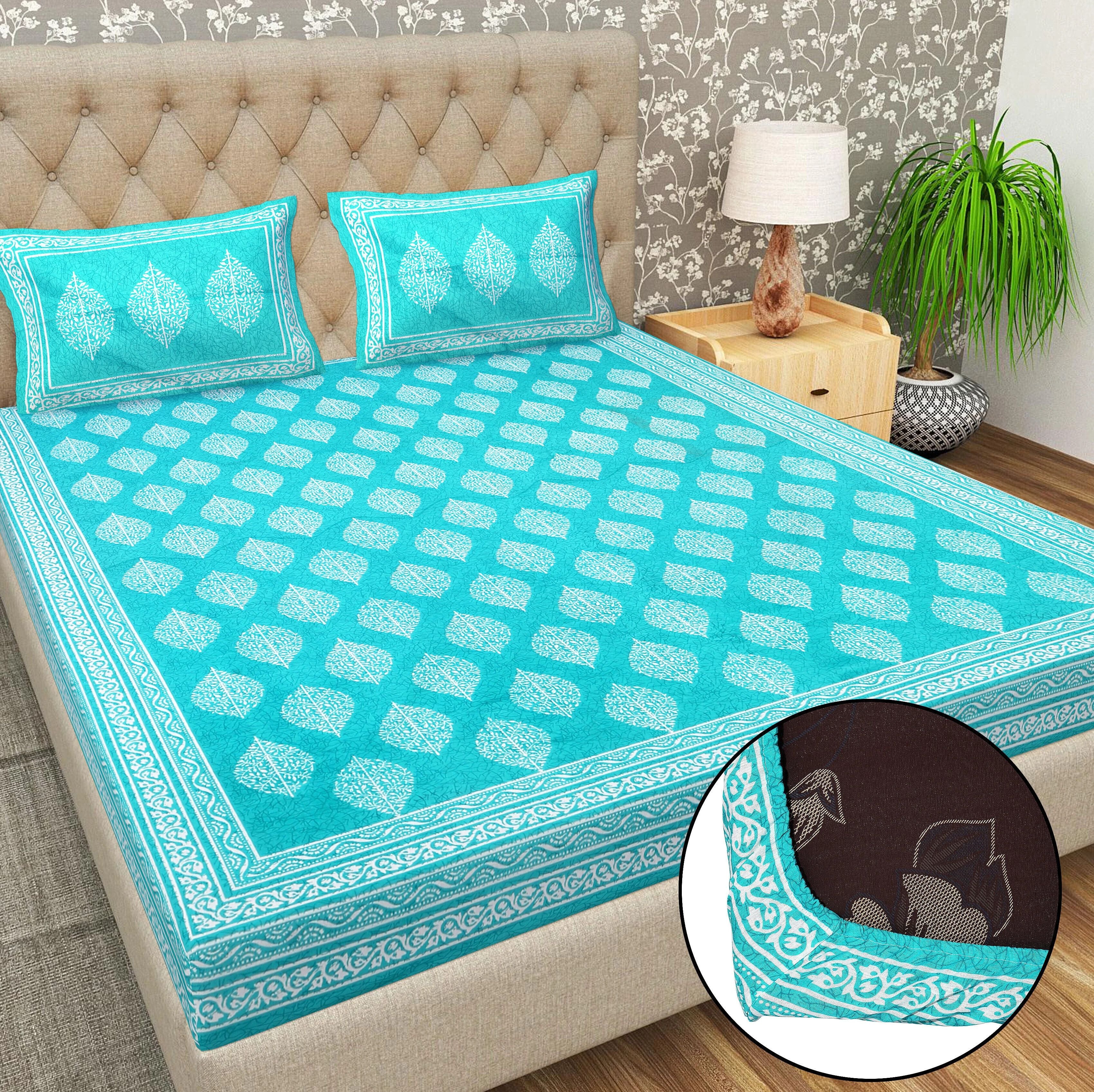 Cotton 144 TC Printed Double Bedsheet with 2 Pillow Covers – Soft & Breathable Flat Bed Sheet (Multicolor)