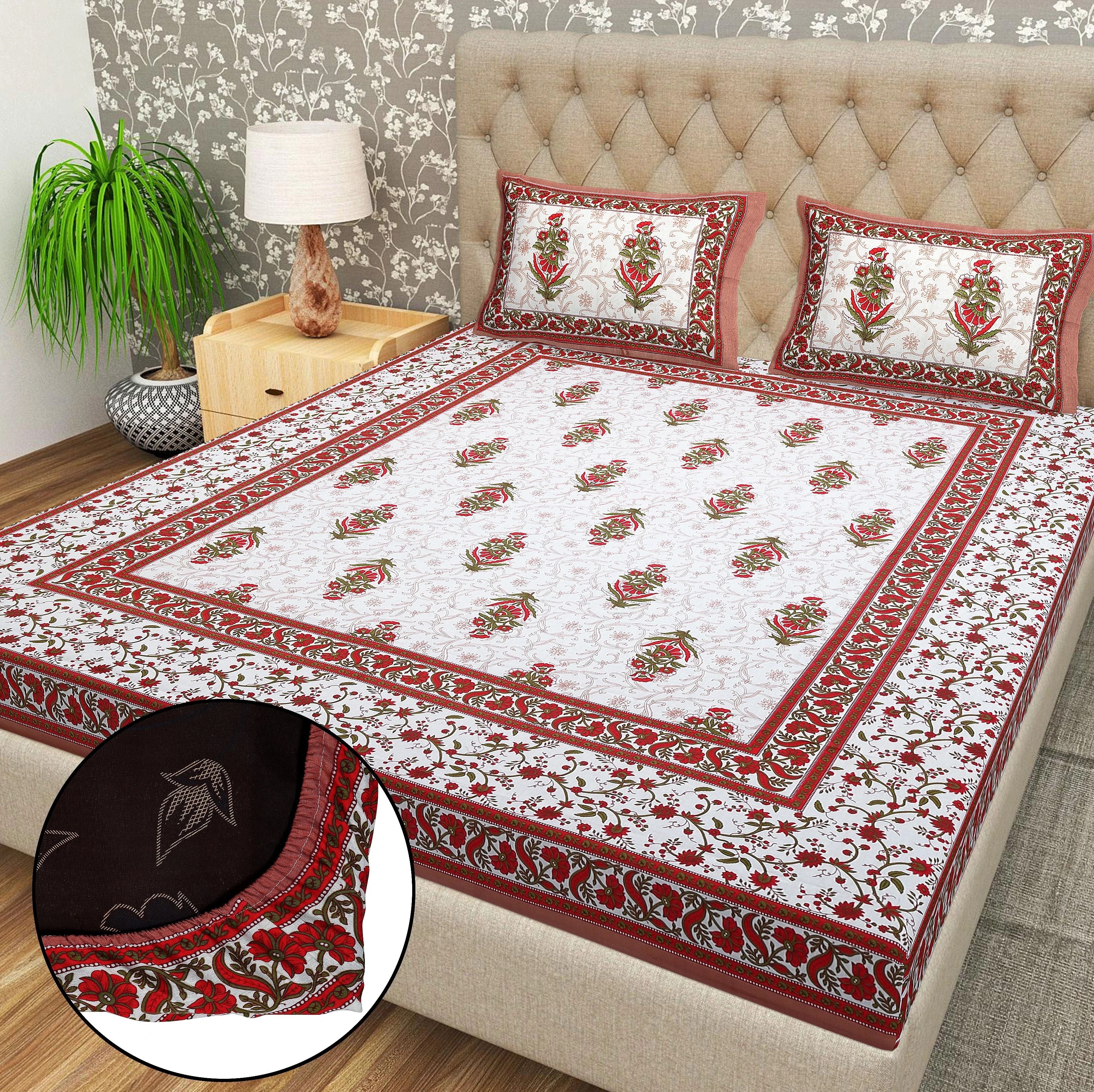 Cotton 144 TC Printed Double Bedsheet with 2 Pillow Covers – Soft & Breathable Flat Bed Sheet (Multicolor)