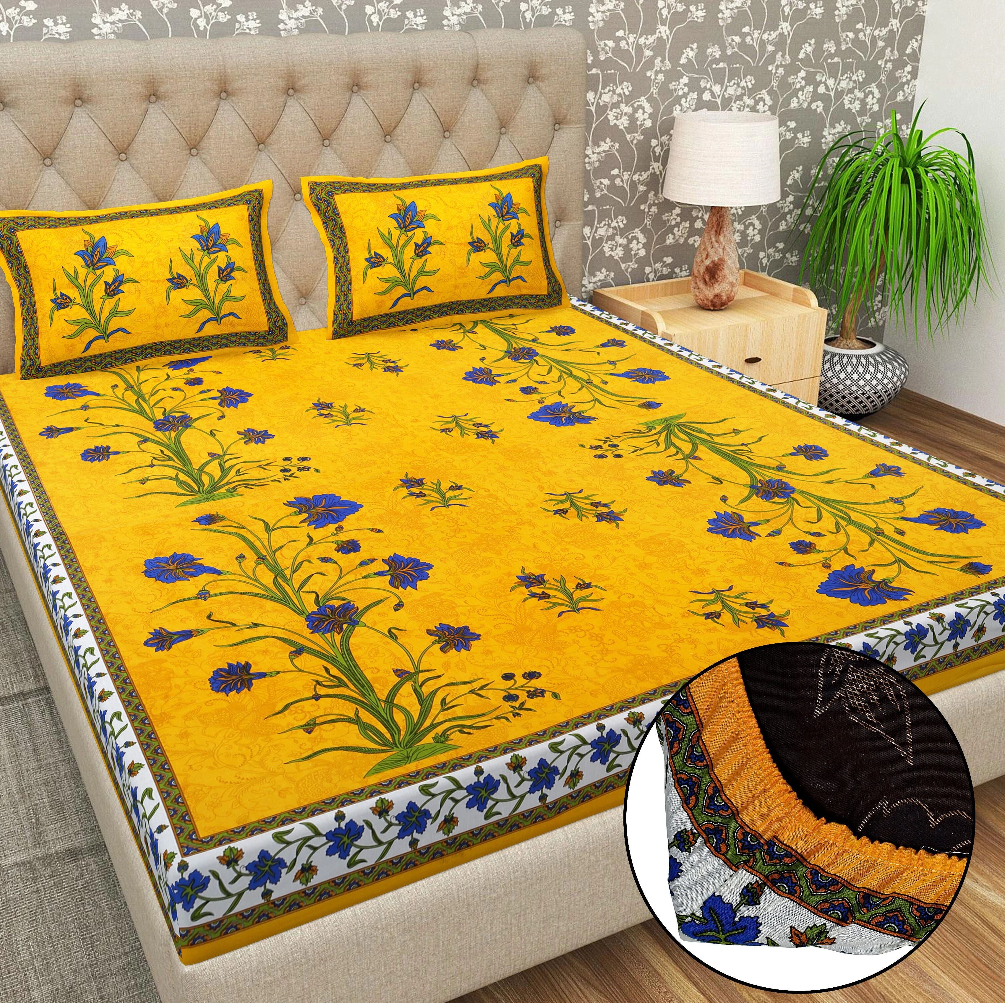Cotton 144 TC Printed Double Bedsheet with 2 Pillow Covers – Soft & Breathable Flat Bed Sheet (Multicolor)