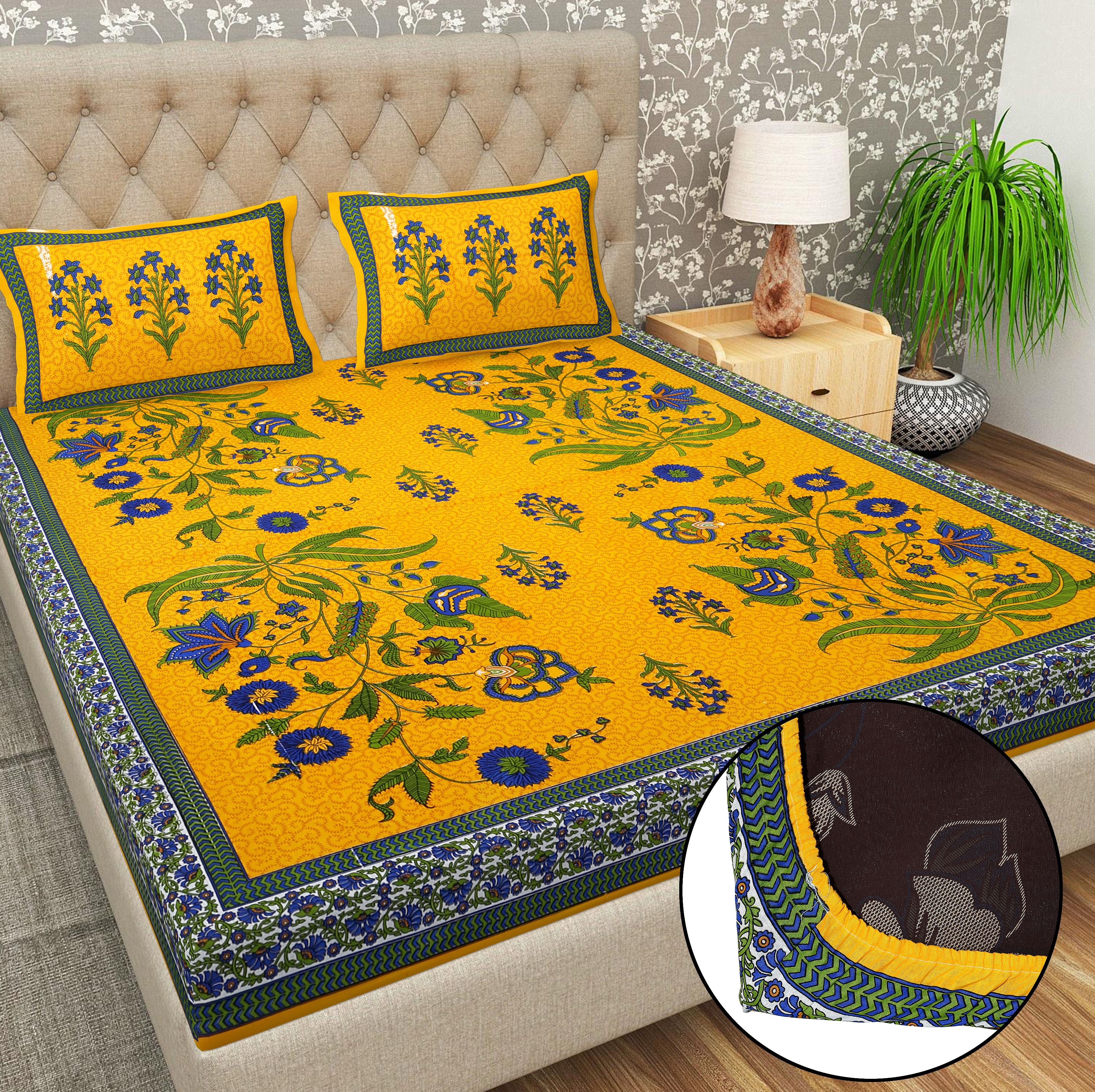 Cotton 144 TC Printed Double Bedsheet with 2 Pillow Covers – Soft & Breathable Flat Bed Sheet (Multicolor)
