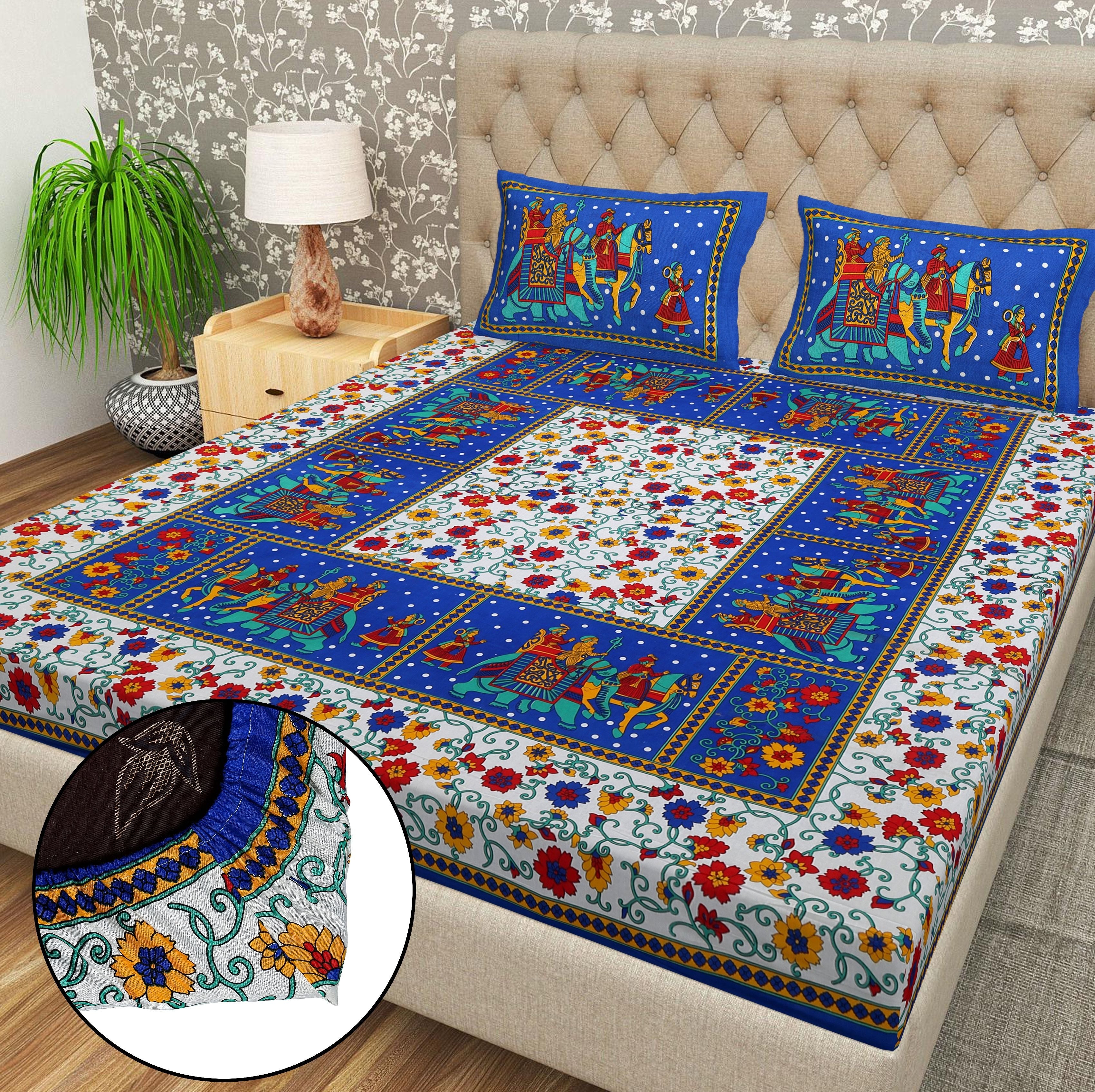 Cotton 144 TC Printed Double Bedsheet with 2 Pillow Covers – Soft & Breathable Flat Bed Sheet (Multicolor)