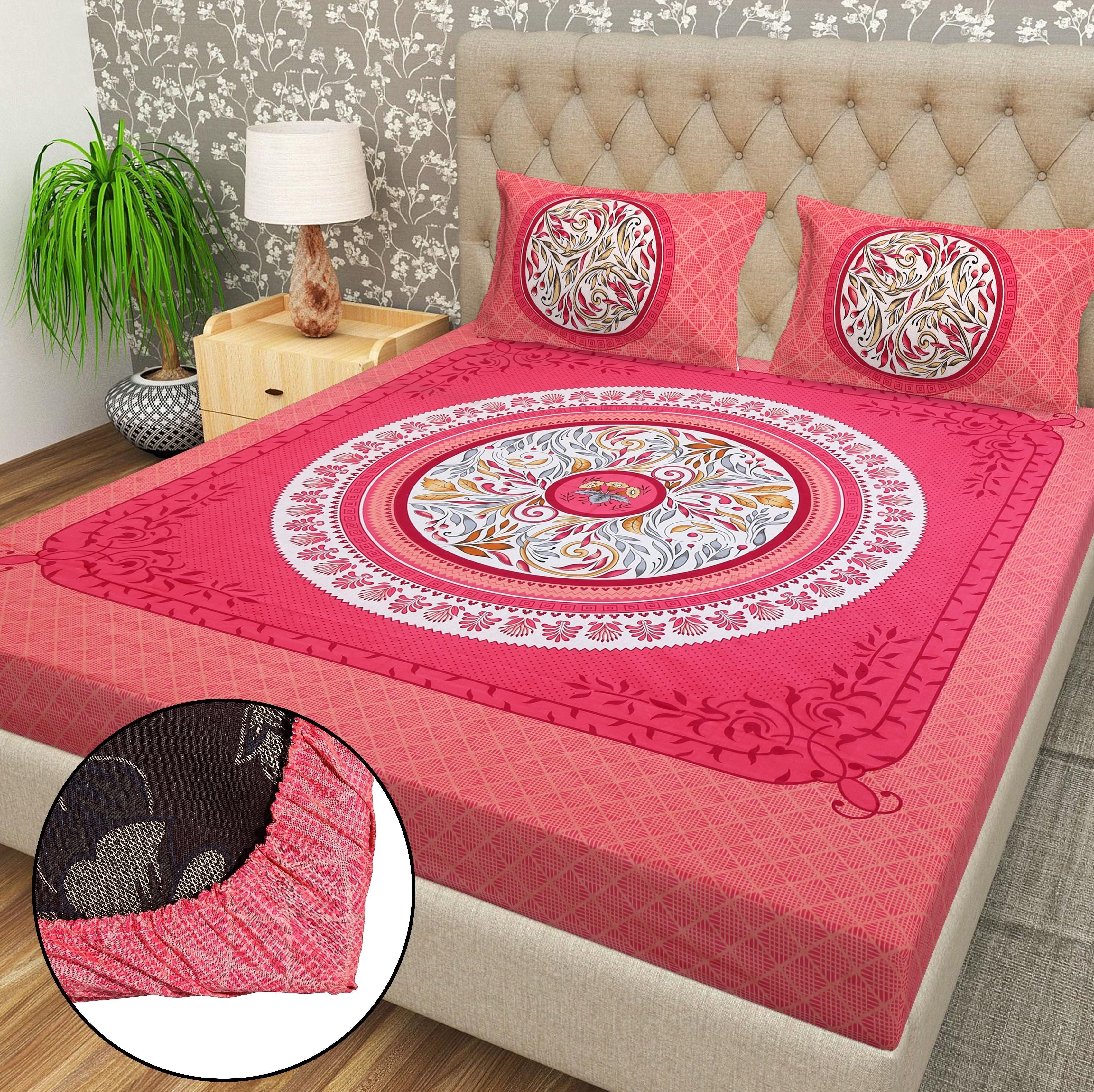Cotton 144 TC Printed Double Bedsheet with 2 Pillow Covers – Soft & Breathable Flat Bed Sheet (Multicolor)