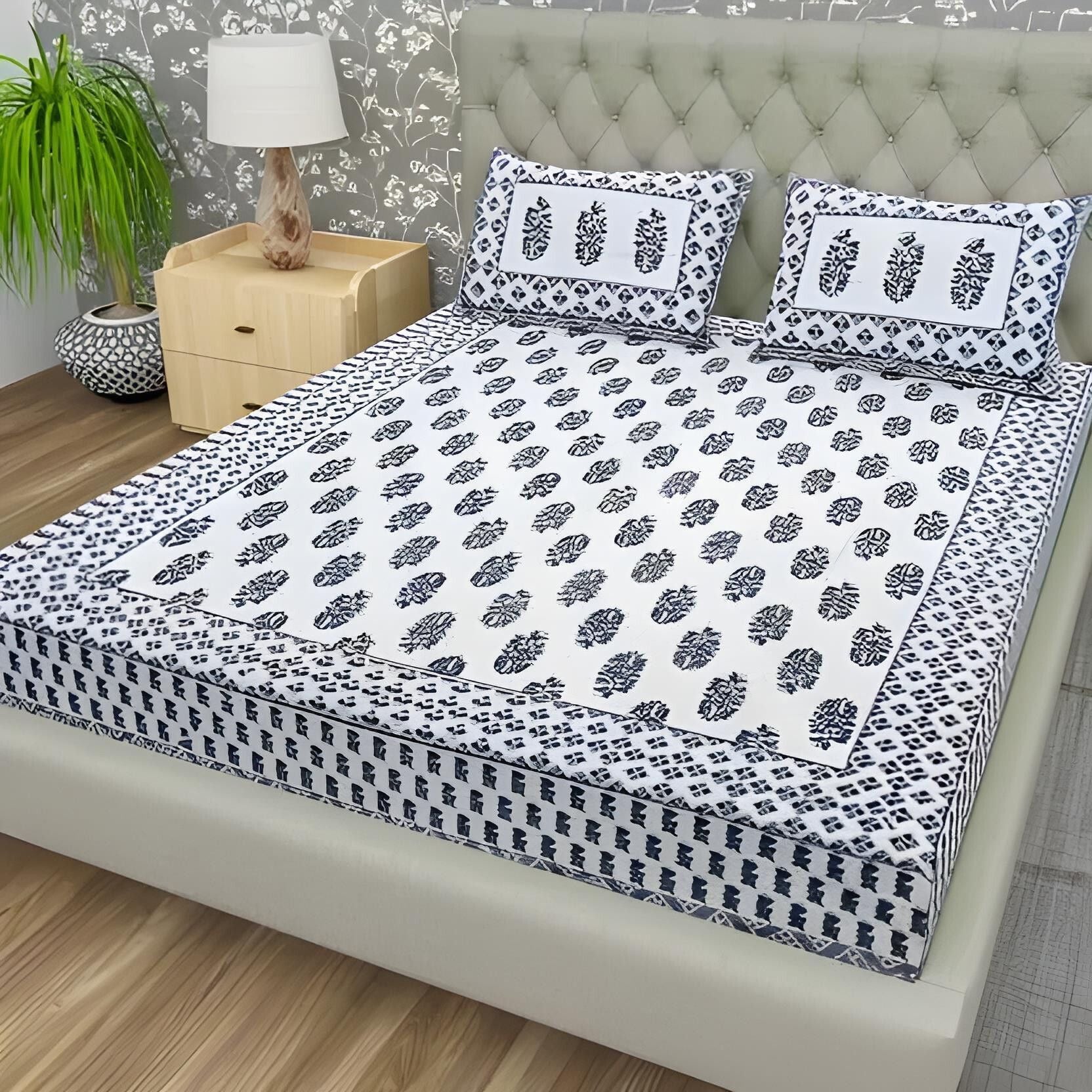 Cotton 144 TC Printed Double Bedsheet with 2 Pillow Covers – Soft & Breathable Flat Bed Sheet (Multicolor)