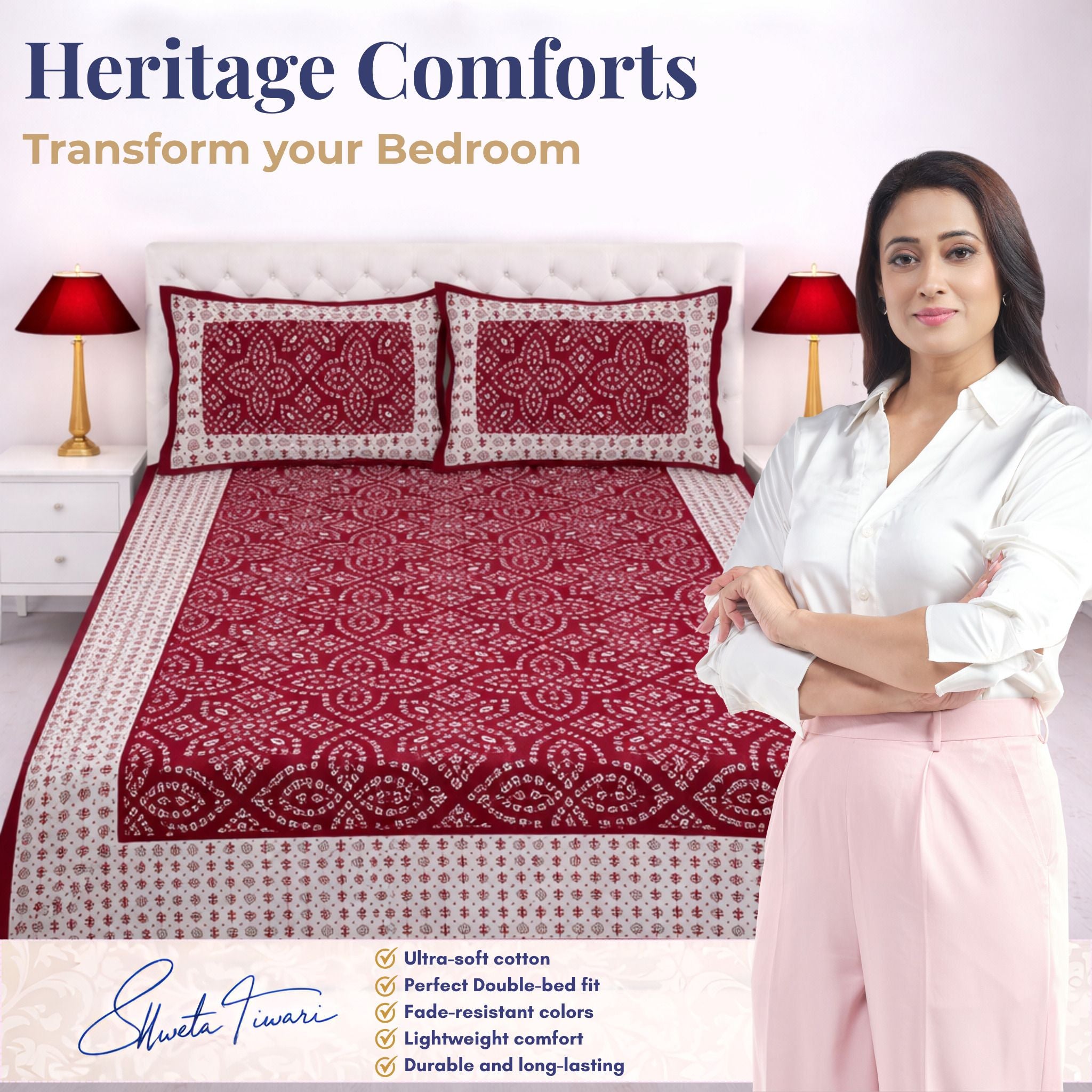 Cotton 144 TC Printed Double Bedsheet with 2 Pillow Covers – Soft & Breathable Flat Bed Sheet (Multicolor)