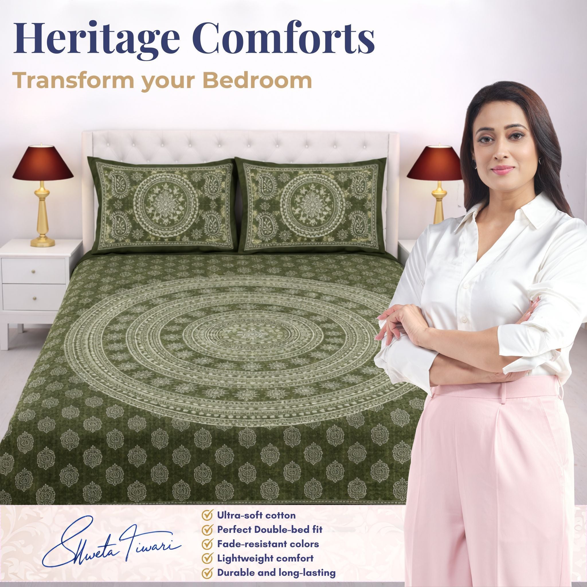 Cotton 144 TC Printed Double Bedsheet with 2 Pillow Covers – Soft & Breathable Flat Bed Sheet (Multicolor)