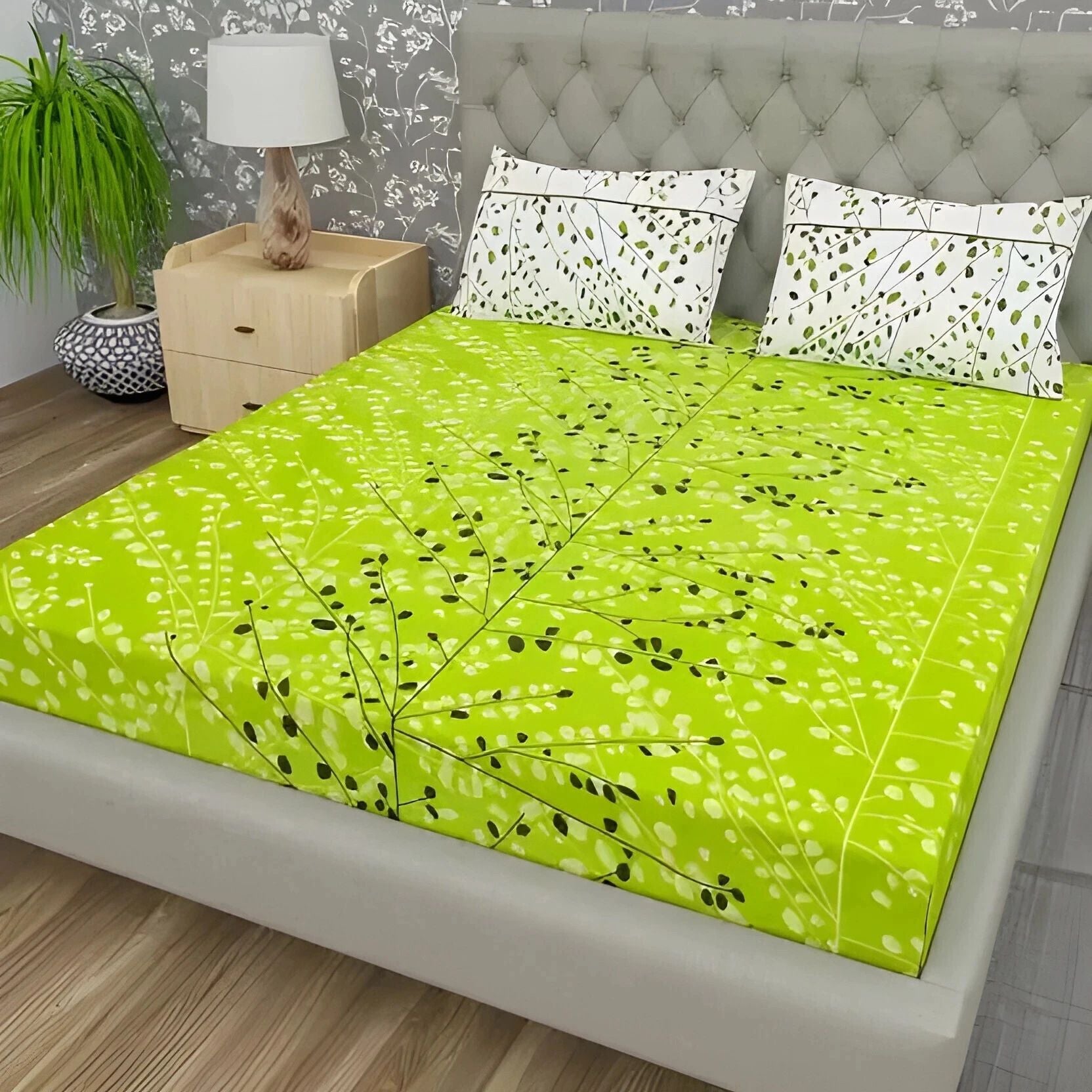Cotton 144 TC Printed Double Bedsheet with 2 Pillow Covers – Soft & Breathable Flat Bed Sheet (Multicolor)