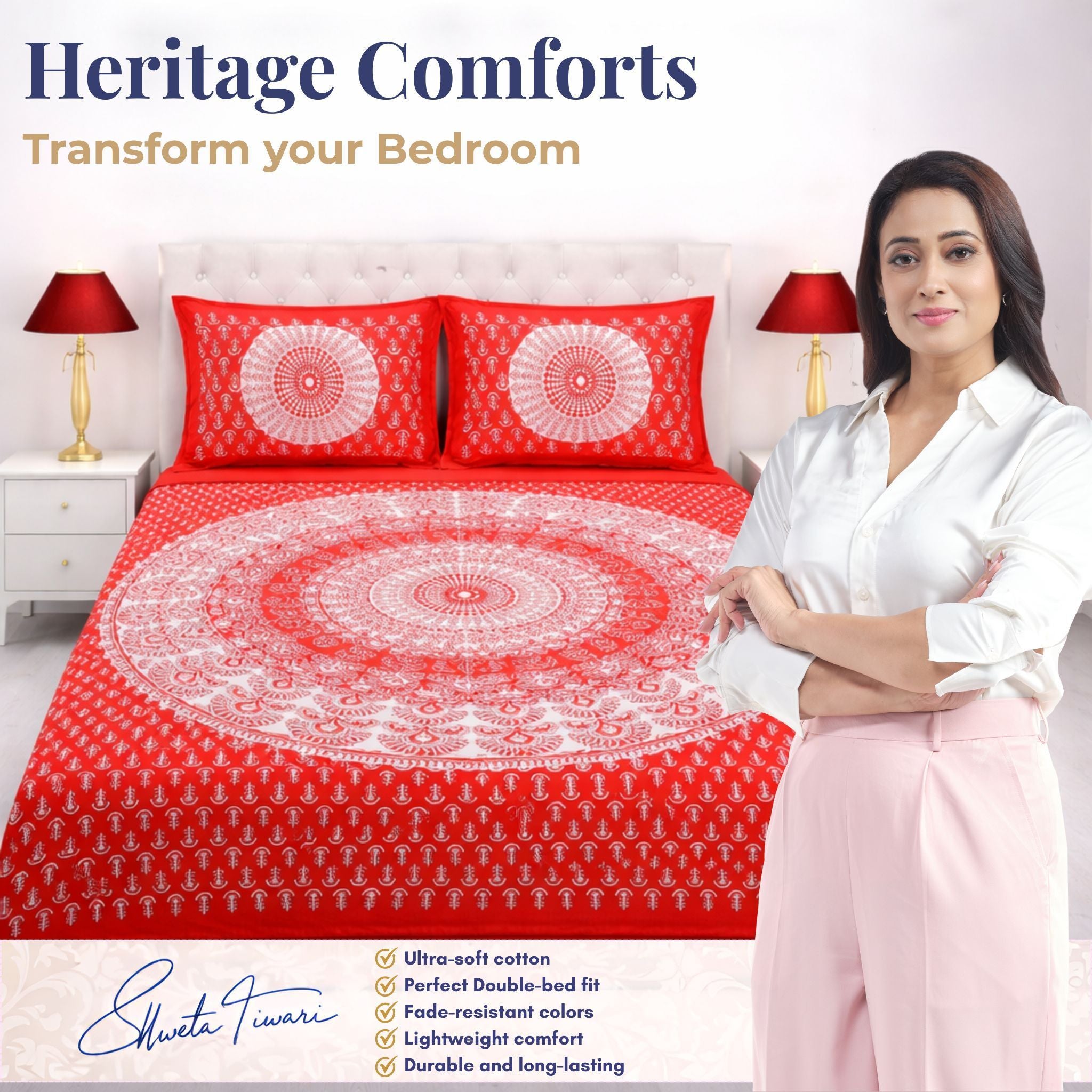 Cotton 144 TC Printed Double Bedsheet with 2 Pillow Covers – Soft & Breathable Flat Bed Sheet (Multicolor)