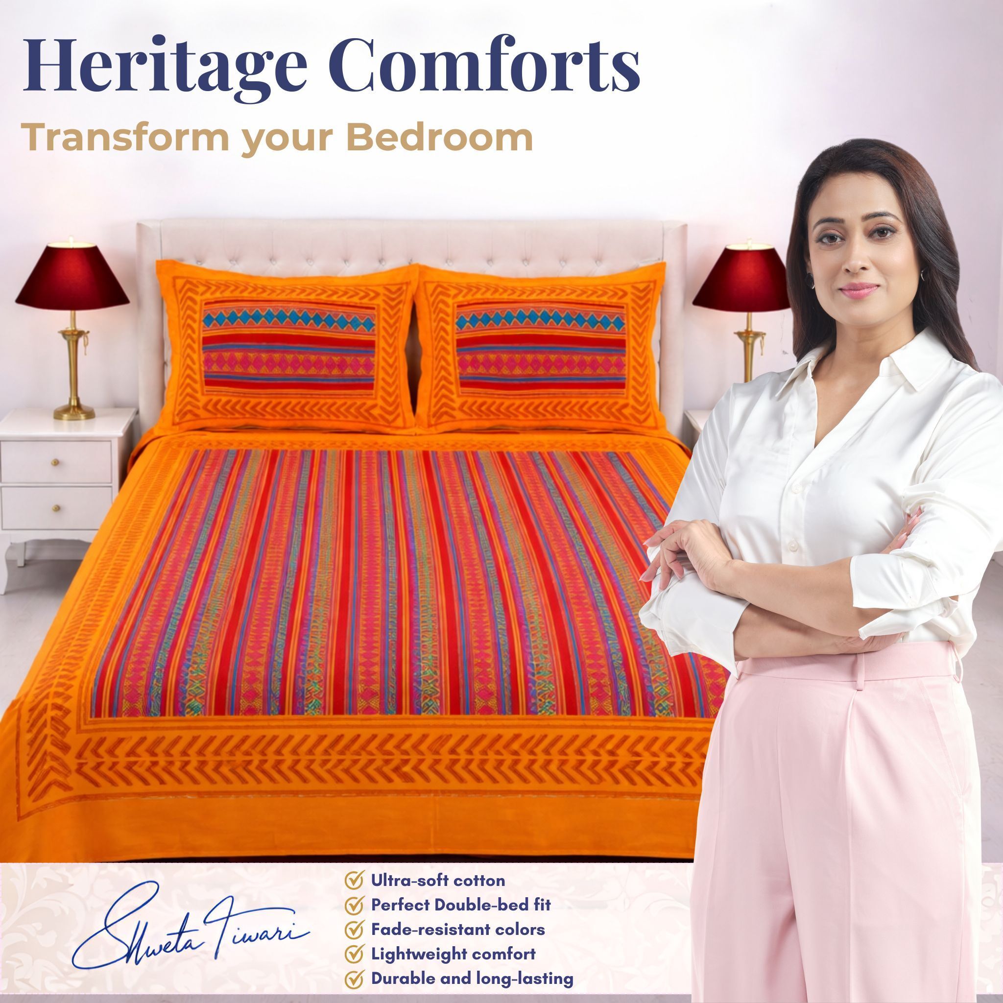 Cotton 144 TC Printed Double Bedsheet with 2 Pillow Covers – Soft & Breathable Flat Bed Sheet (Multicolor)