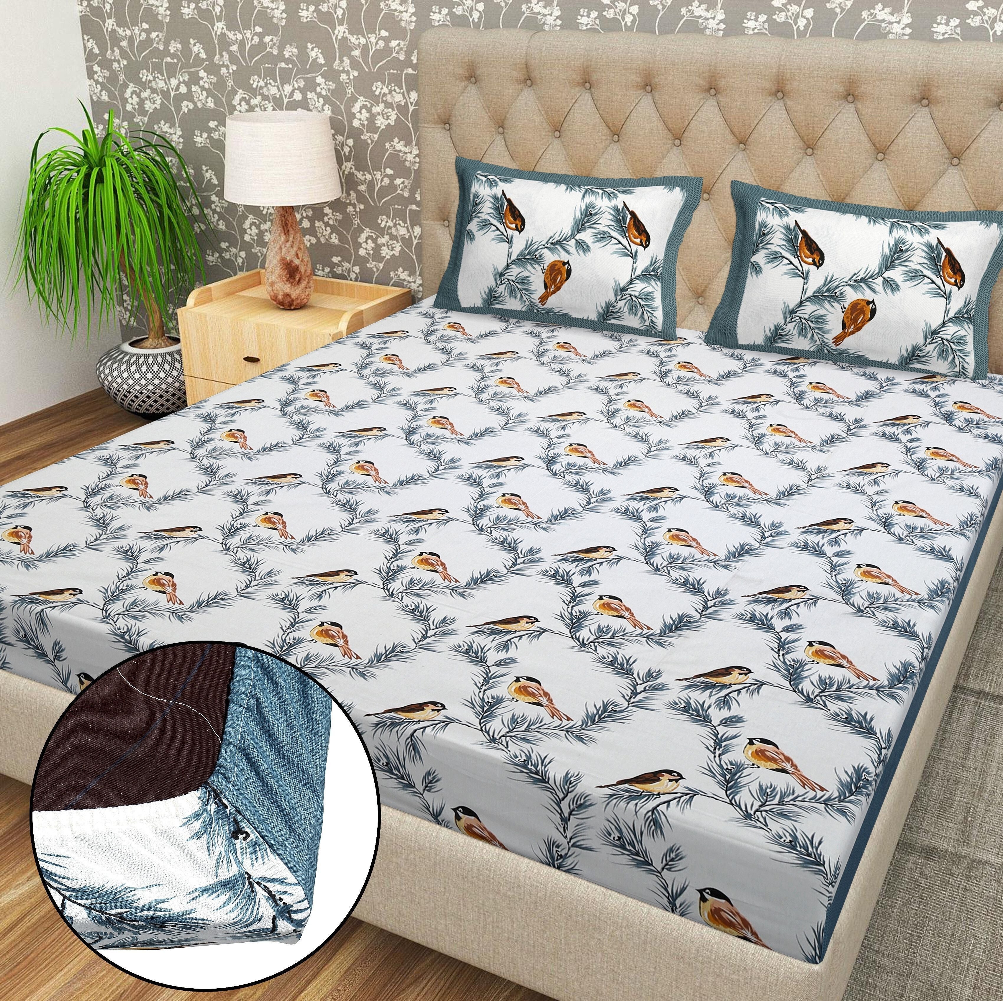 Cotton 144 TC Printed Double Bedsheet with 2 Pillow Covers – Soft & Breathable Flat Bed Sheet (Multicolor)