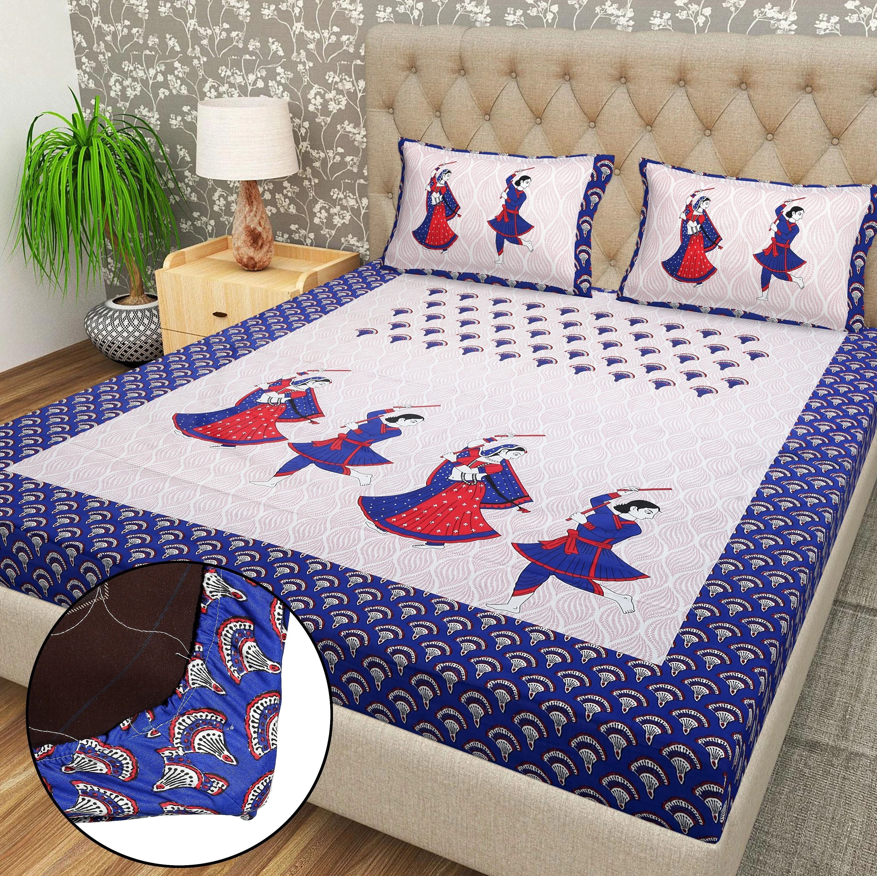 Cotton 144 TC Printed Double Bedsheet with 2 Pillow Covers – Soft & Breathable Flat Bed Sheet (Multicolor)