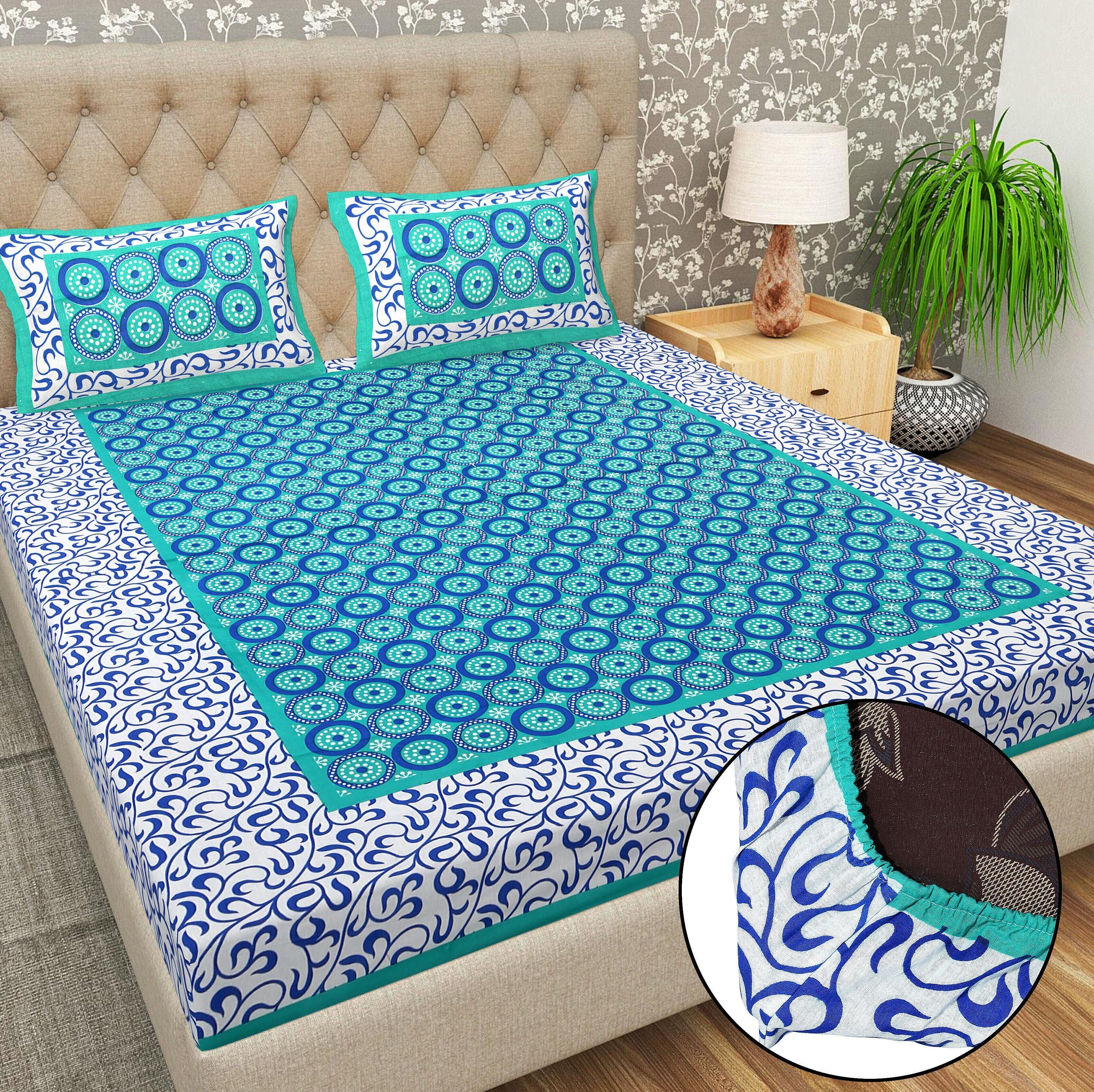 Cotton 144 TC Printed Double Bedsheet with 2 Pillow Covers – Soft & Breathable Flat Bed Sheet (Multicolor)