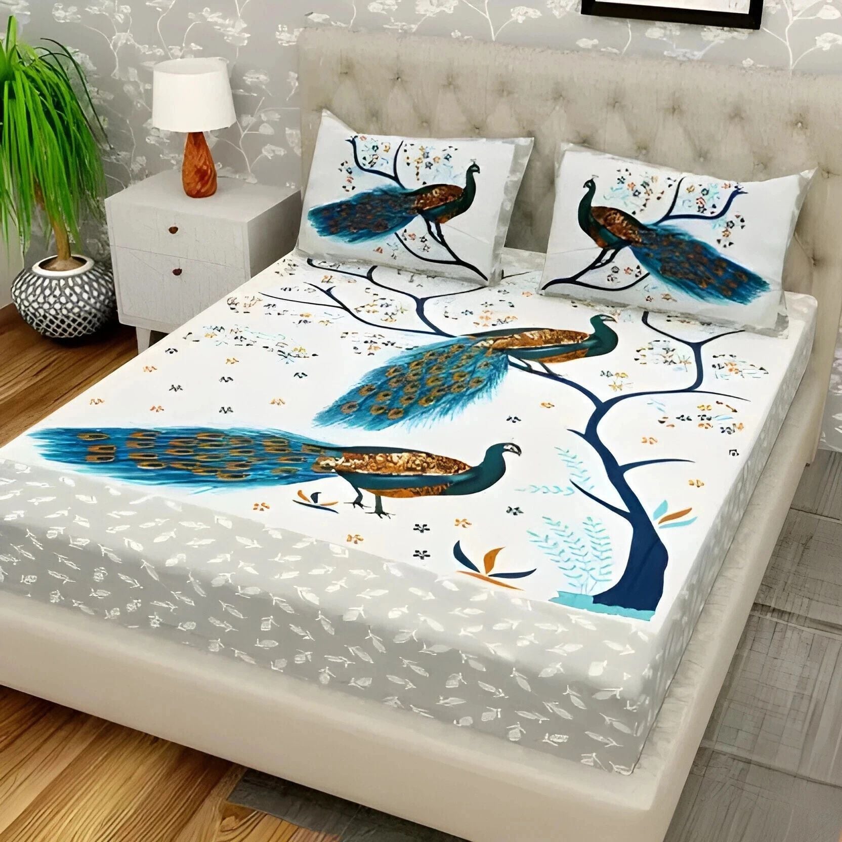 Cotton 144 TC Printed Double Bedsheet with 2 Pillow Covers – Soft & Breathable Flat Bed Sheet (Multicolor)