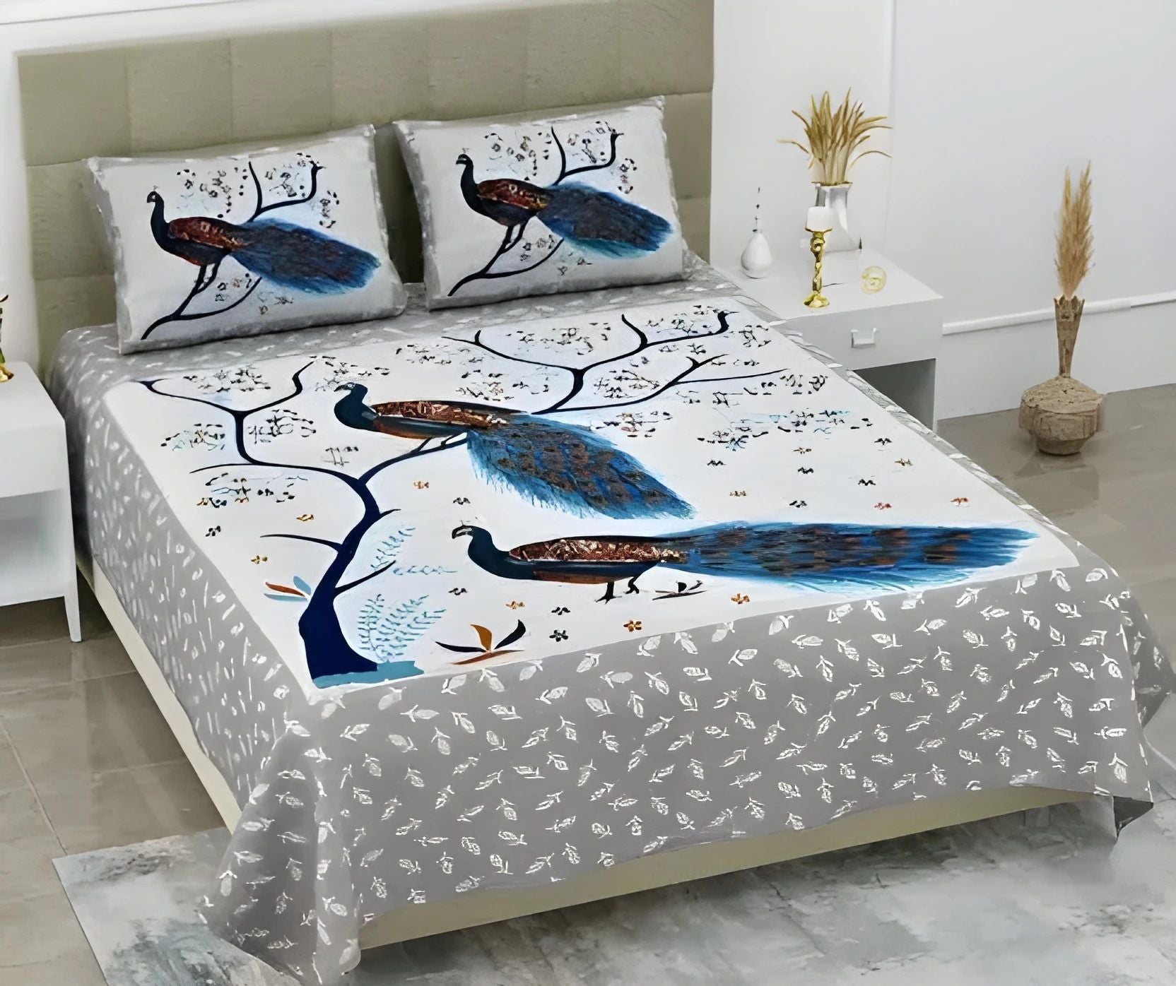 Cotton 144 TC Printed Double Bedsheet with 2 Pillow Covers – Soft & Breathable Flat Bed Sheet (Multicolor)