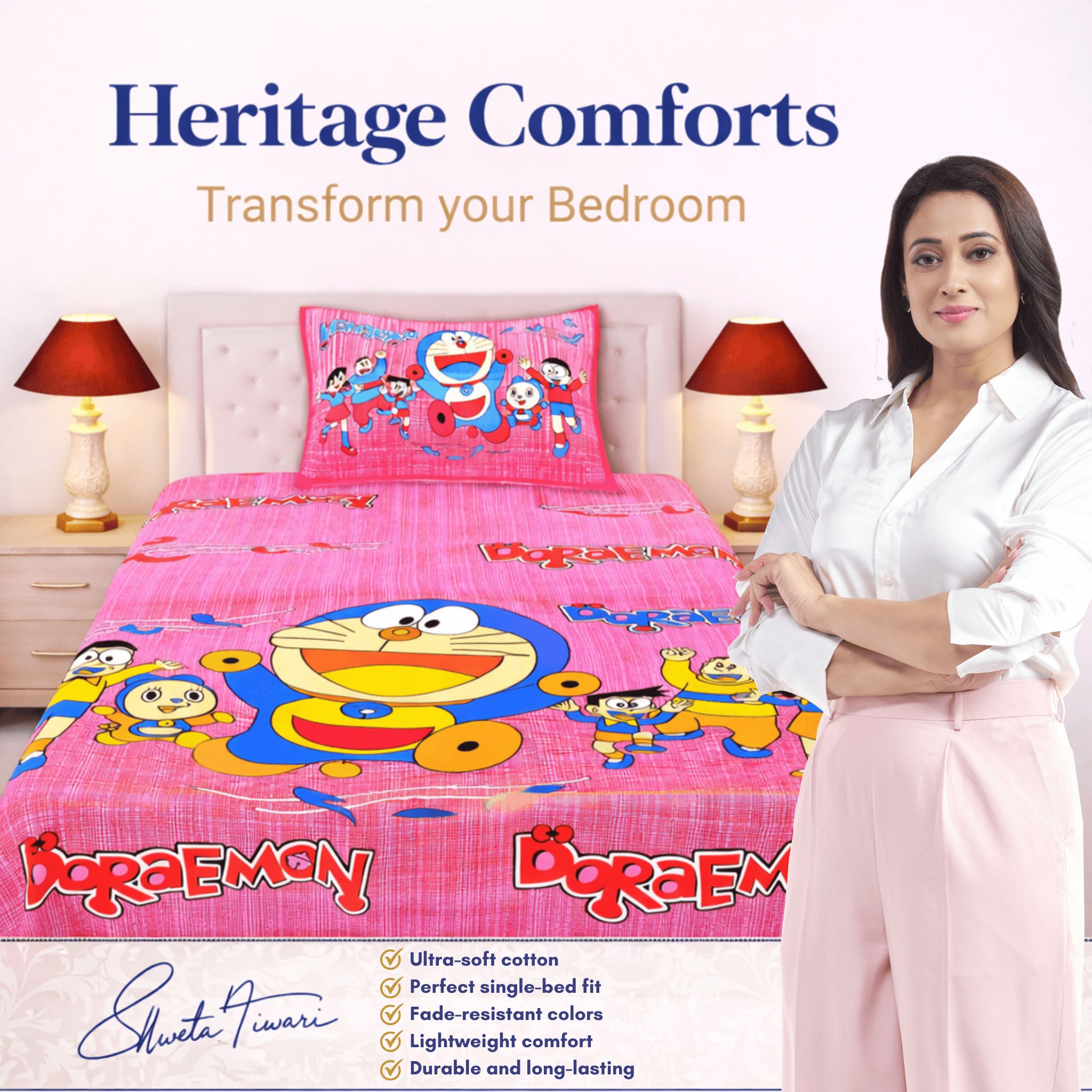 Cotton 144 TC Printed Single Bedsheet with 1 Pillow Cover – Soft & Breathable Flat Bed Sheet (Multicolor)