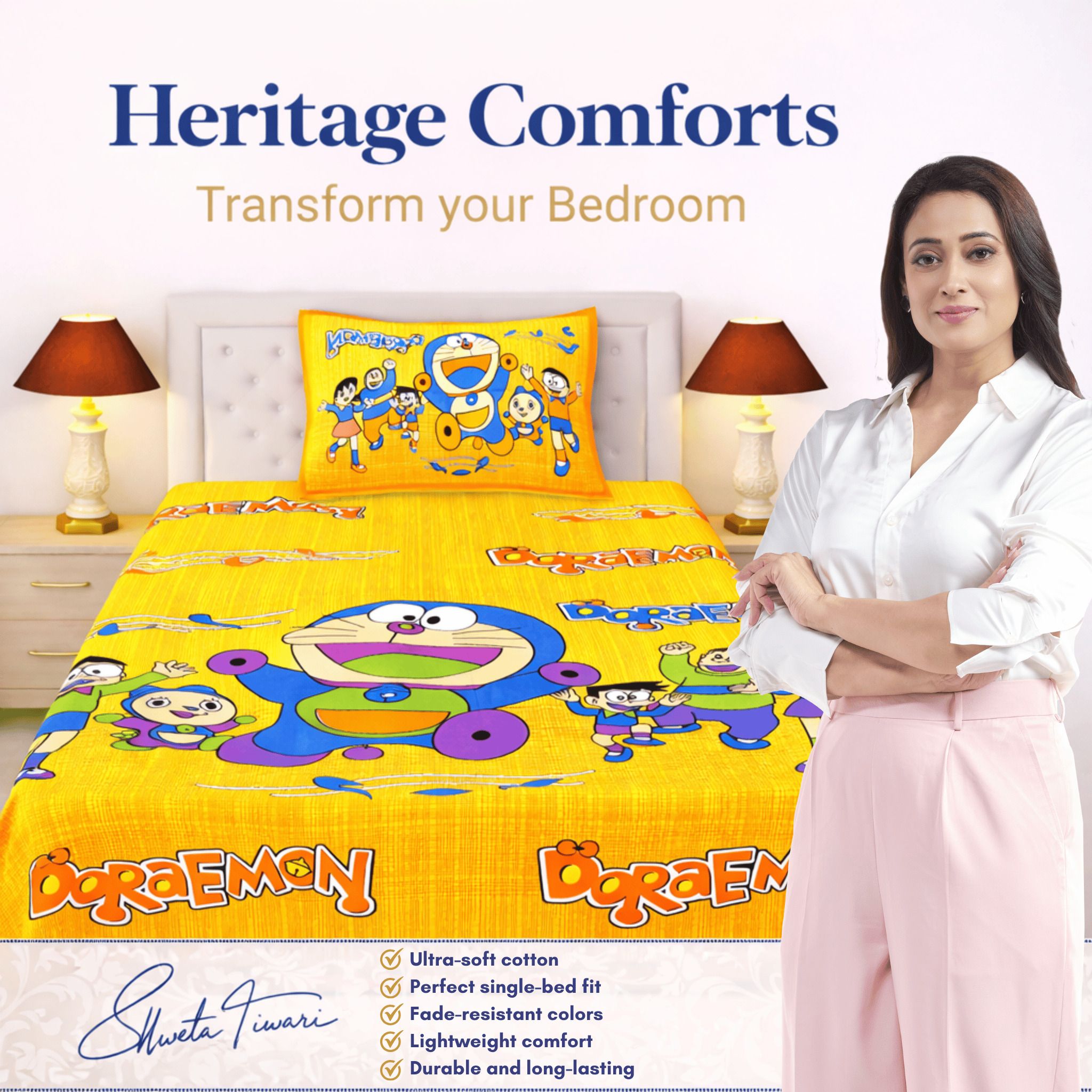 Cotton 144 TC Printed Single Bedsheet with 1 Pillow Cover – Soft & Breathable Flat Bed Sheet (Multicolor)