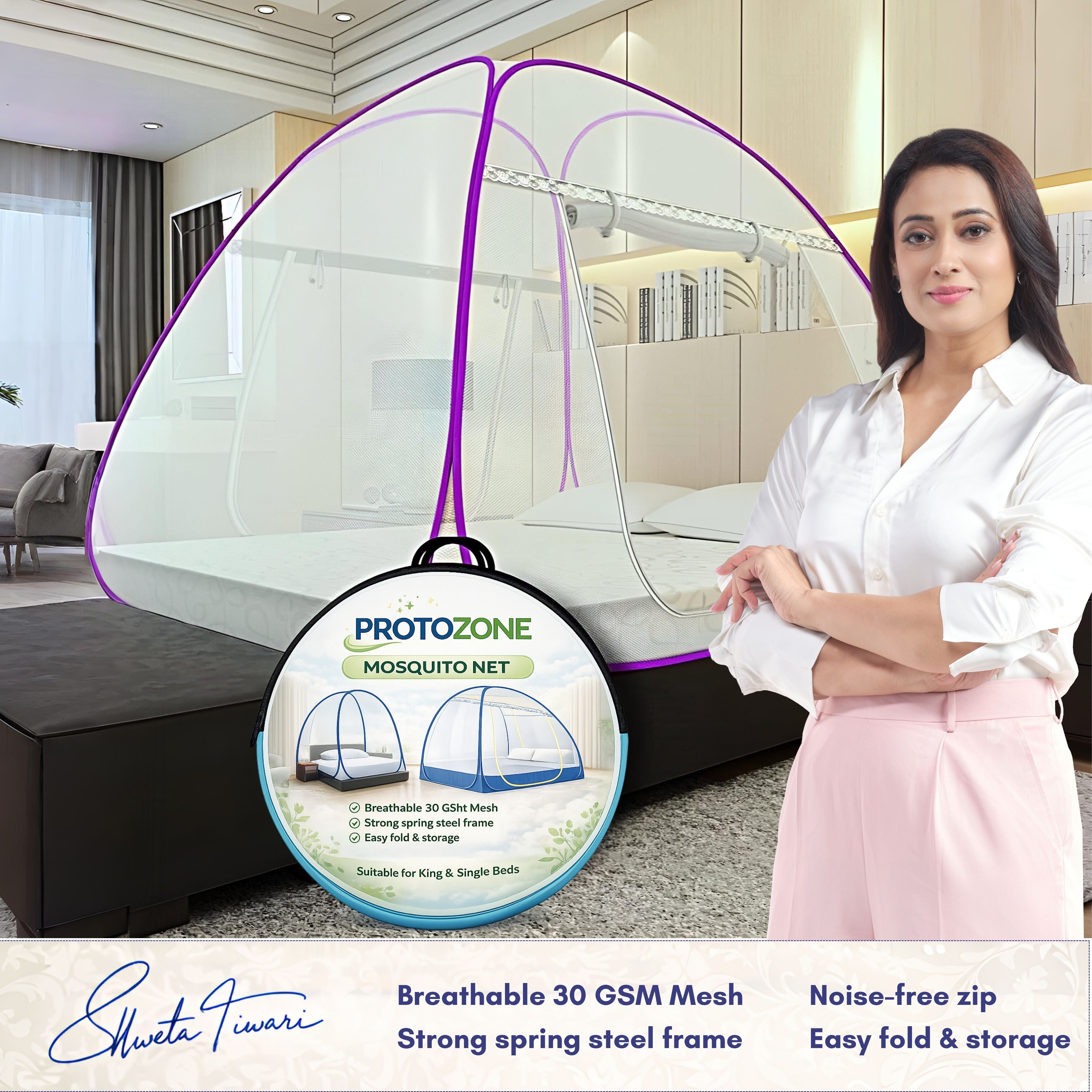 Foldable Mosquito Net for Double/King Size Bed – Fine Mesh Anti Mosquito Net with Zipper Door, Lightweight & Easy to Install (Multicolor)